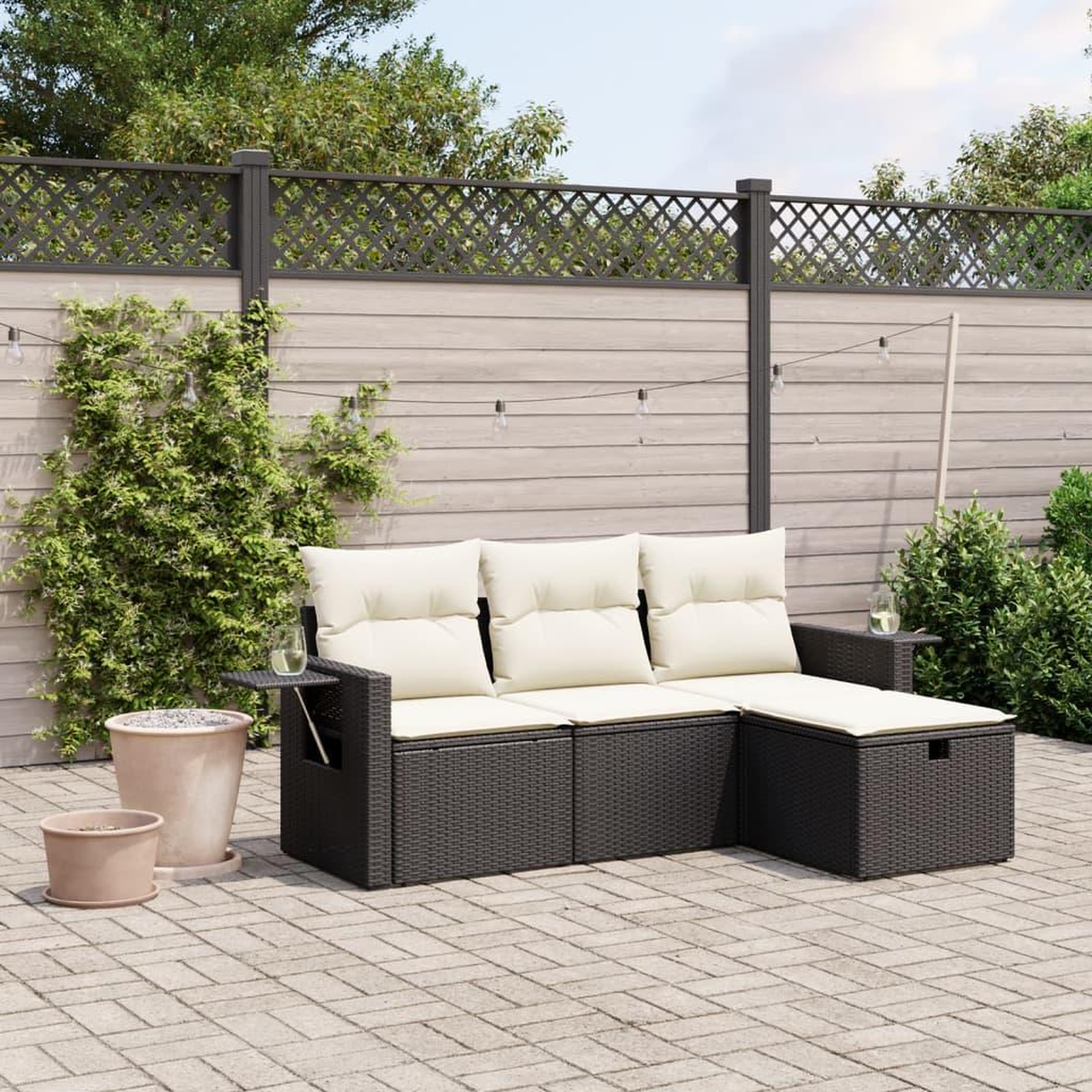 VIDAXL Salon de jardin 4 pcs avec coussins noir resine tressee