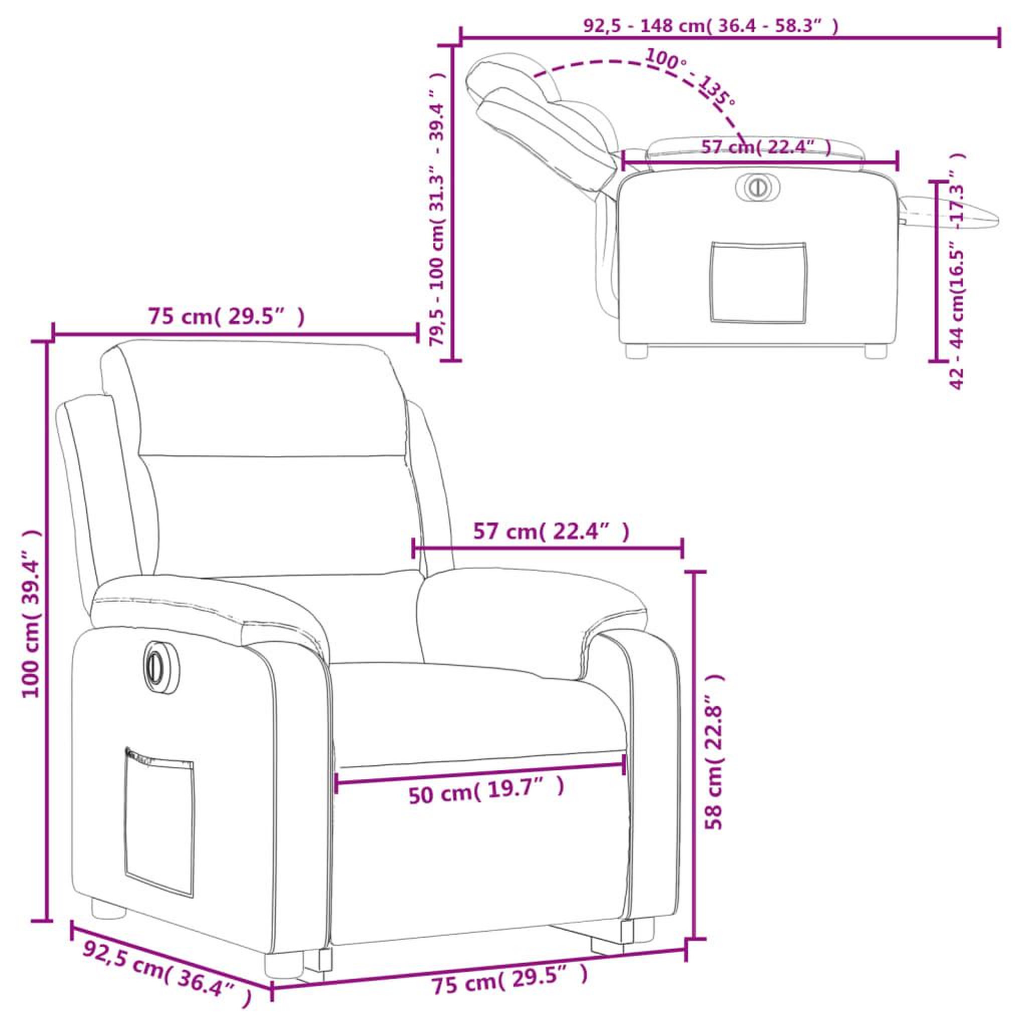 Voir la diapositive 6 : VIDAXL Fauteuil inclinable electrique creme tissu
