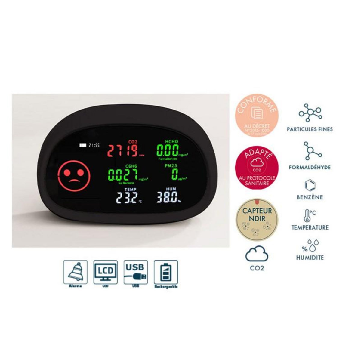 Orium Moniteur d air Orium Mesureur de Qualite de l Air interieur Quaelis 50