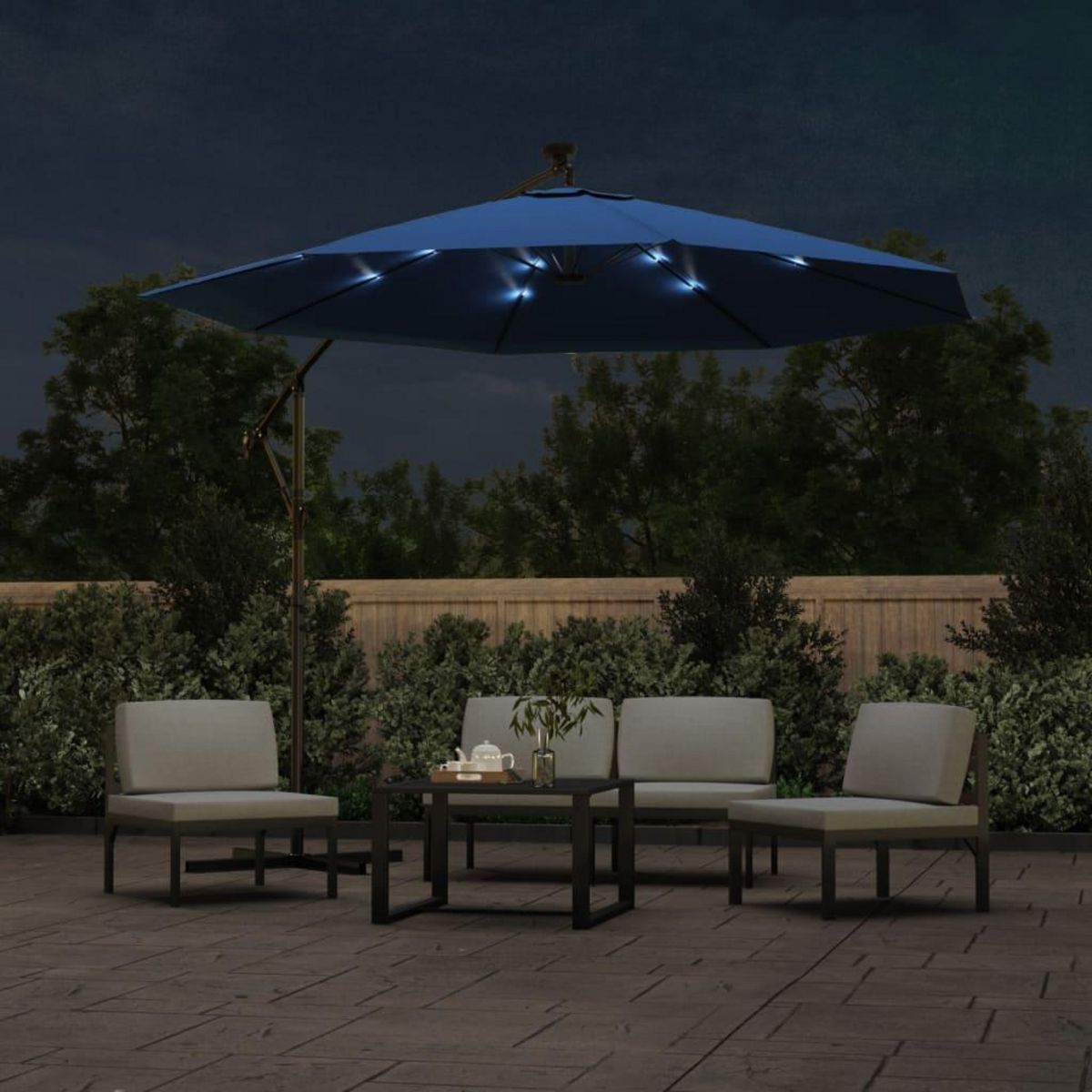VIDAXL Parasol de jardin en porte-a-faux et lumieres LED mat en acier