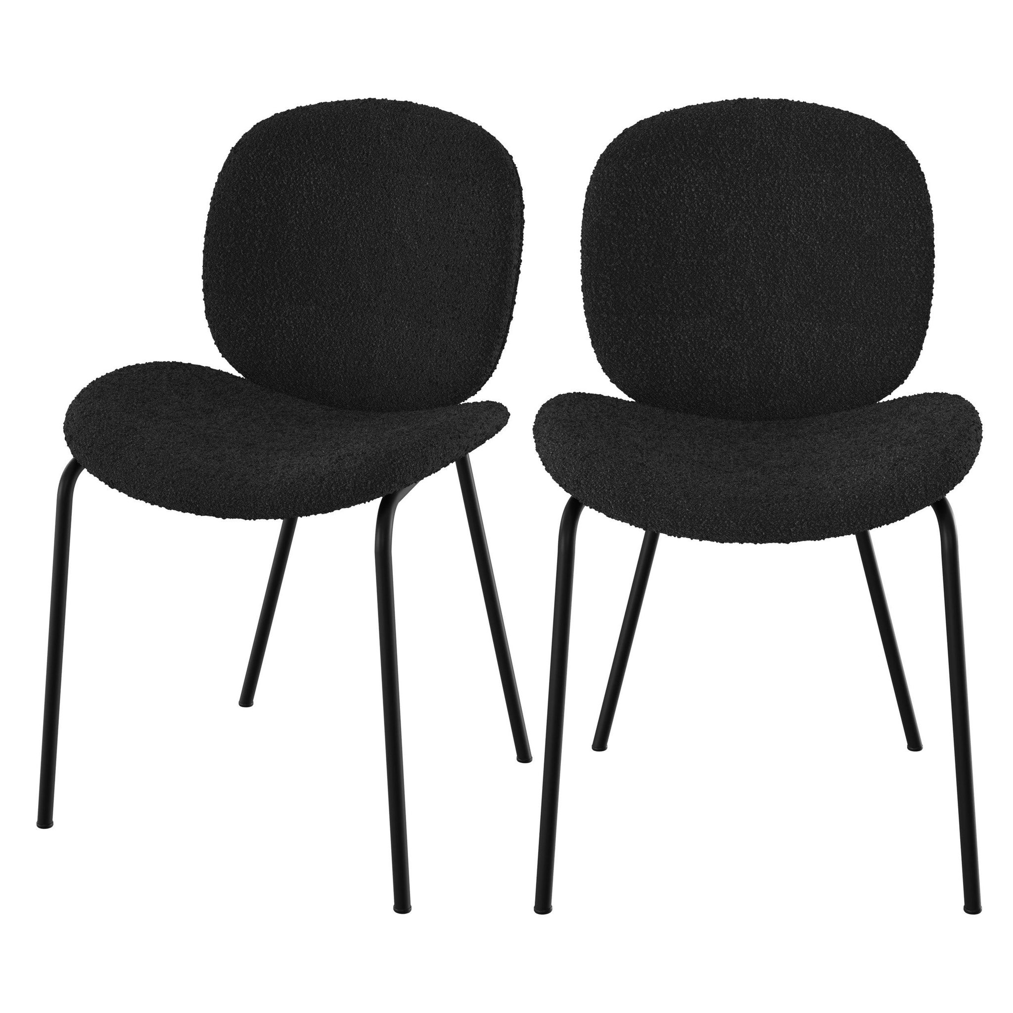 MAISON PAVANE Lot de 2 chaises en tissu bouclé noir et pieds en métal noir-iris