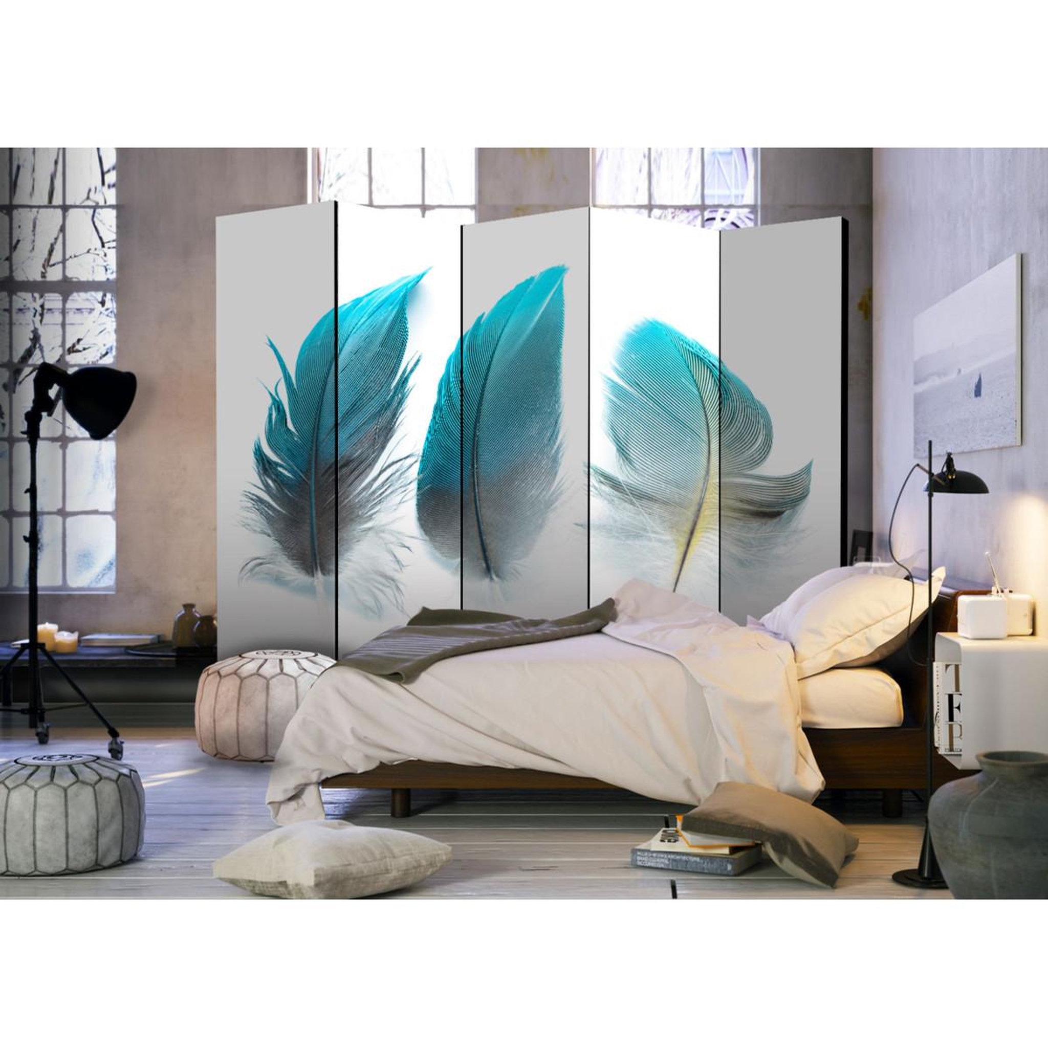 Voir la diapositive 2 : Paris Prix Paravent 5 volets  blue feathers  172x225cm