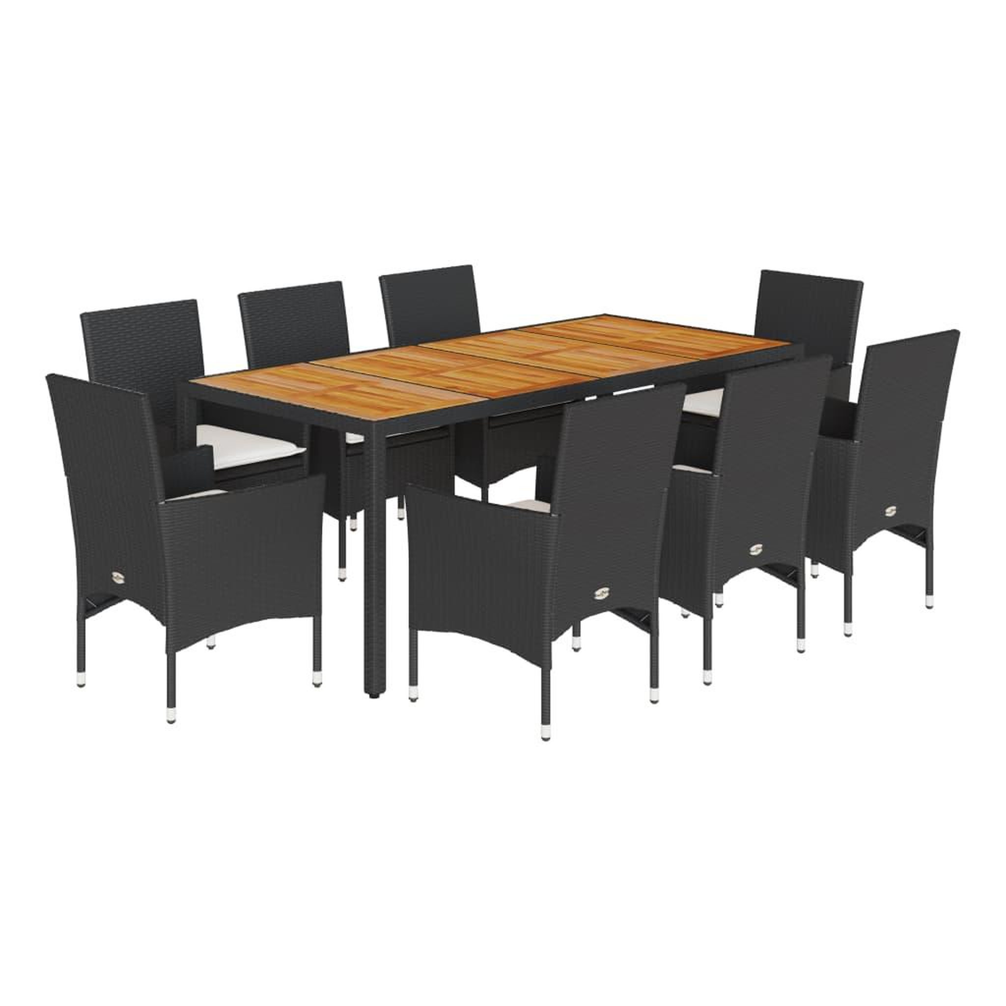 Voir la diapositive 2 : VIDAXL Ensemble a manger de jardin et coussins 9 pcs noir rotin acacia