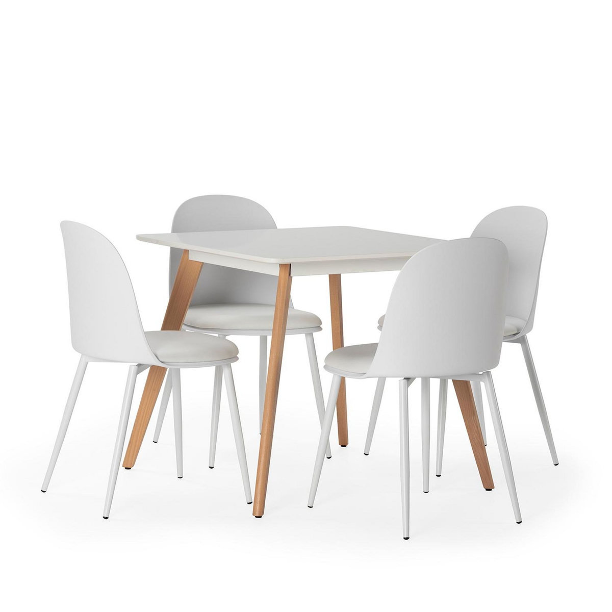 VS VENTA-STOCK Ensemble table 80x80 cm et 4 chaises de salle à manger Kana Blanc