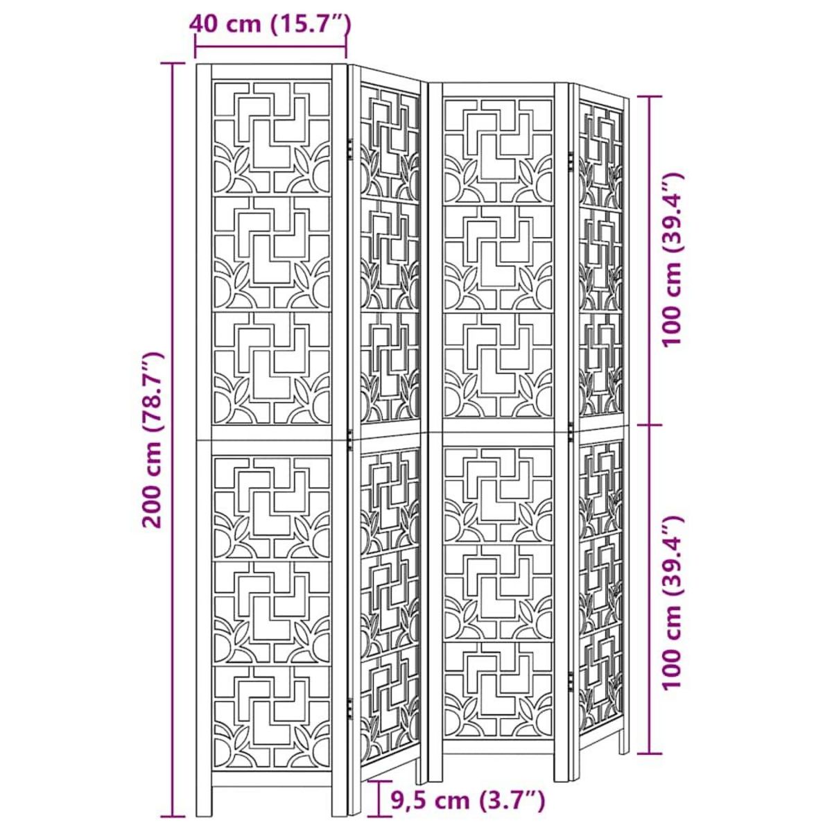 VIDAXL Cloison de separation 4 panneaux marron bois paulownia massif