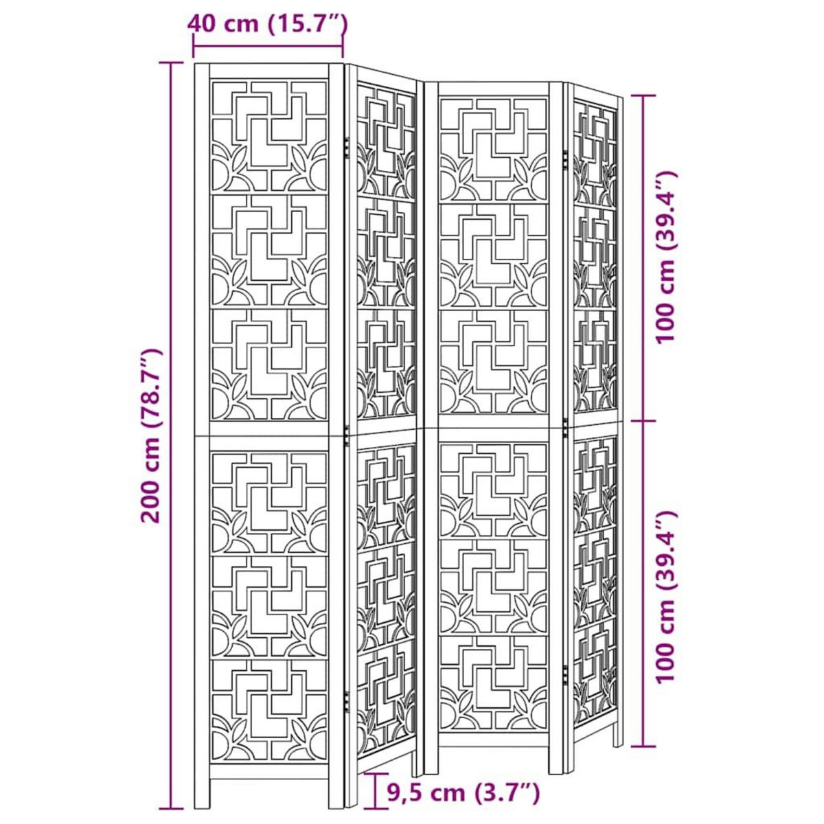 VIDAXL Cloison de separation 4 panneaux marron bois paulownia massif