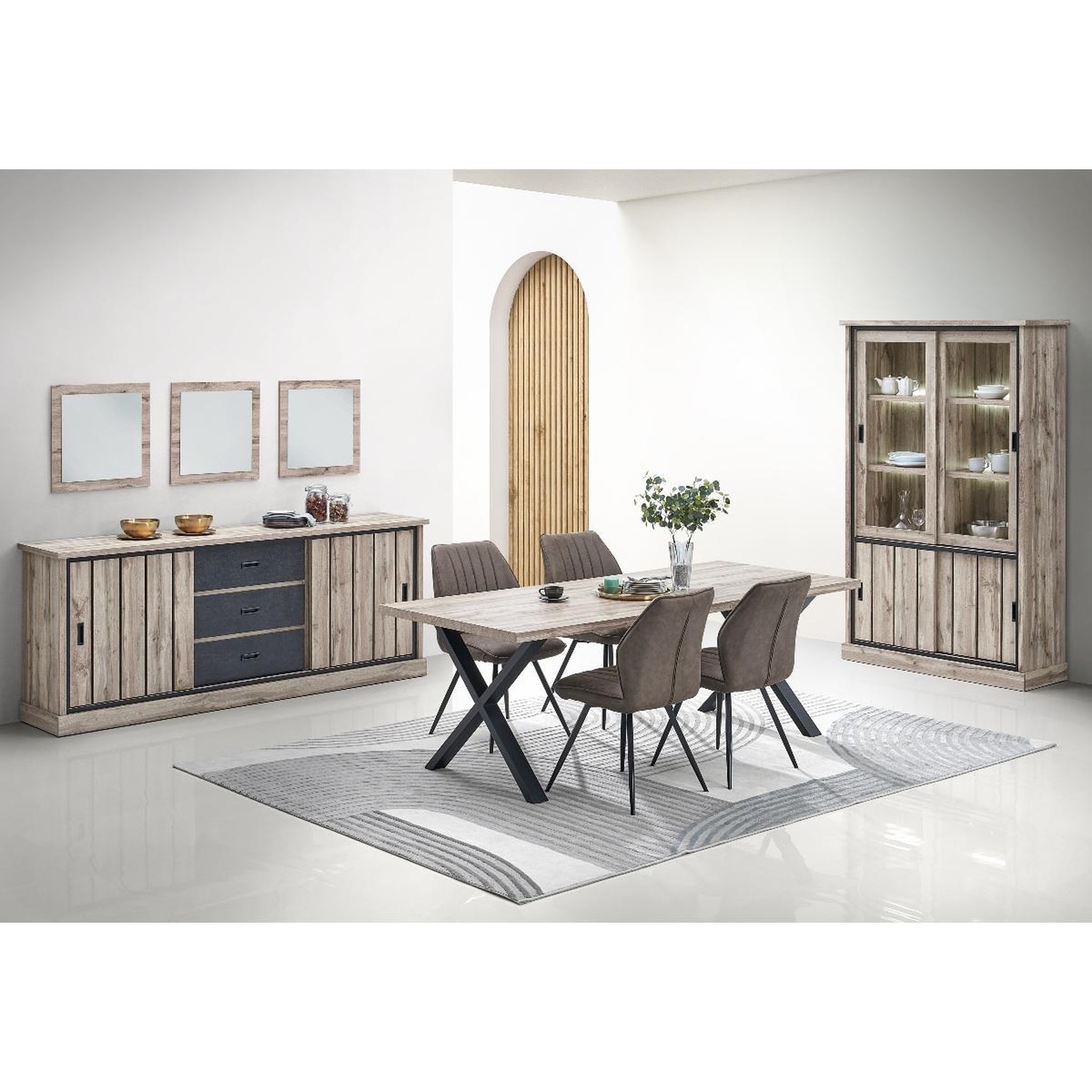 Voir la diapositive 4 : JLC KREATION Buffet bas moderne chêne gris 2 portes coulissantes ALICIA