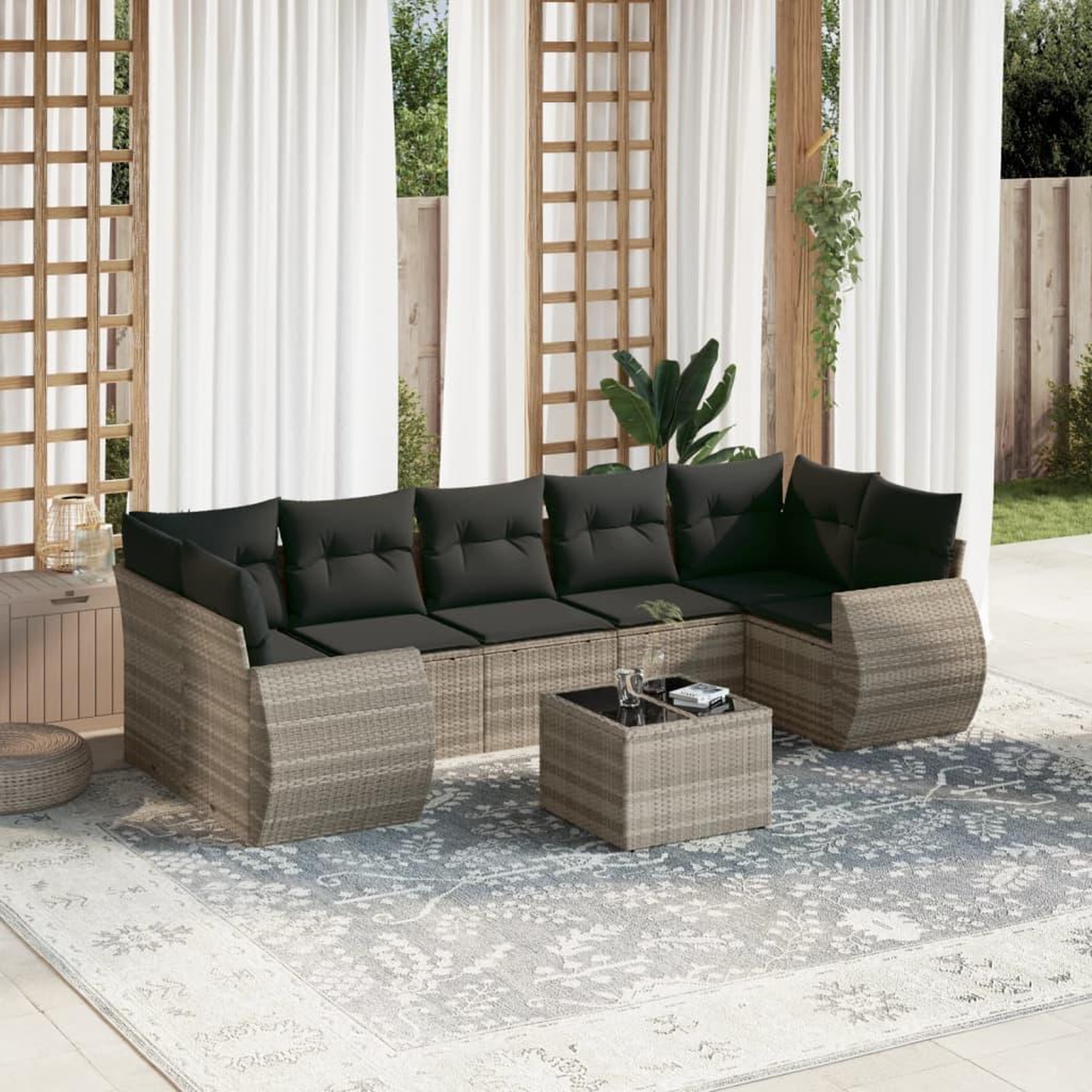 VIDAXL Salon de jardin 8 pcs avec coussins gris clair resine tressee