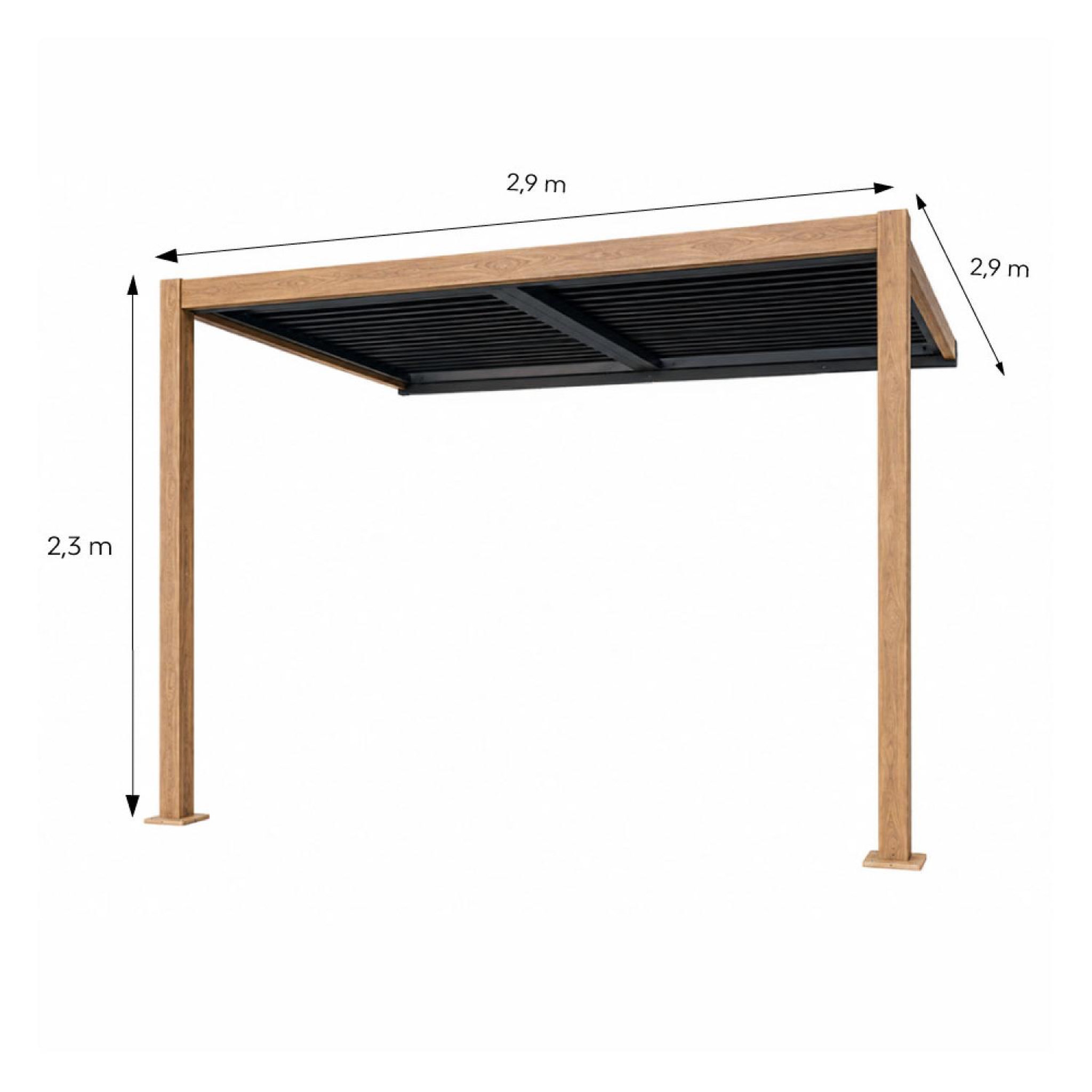 Voir la diapositive 3 : CONCEPT USINE Pergola bioclimatique 3x3m adossée effet bois sifnos