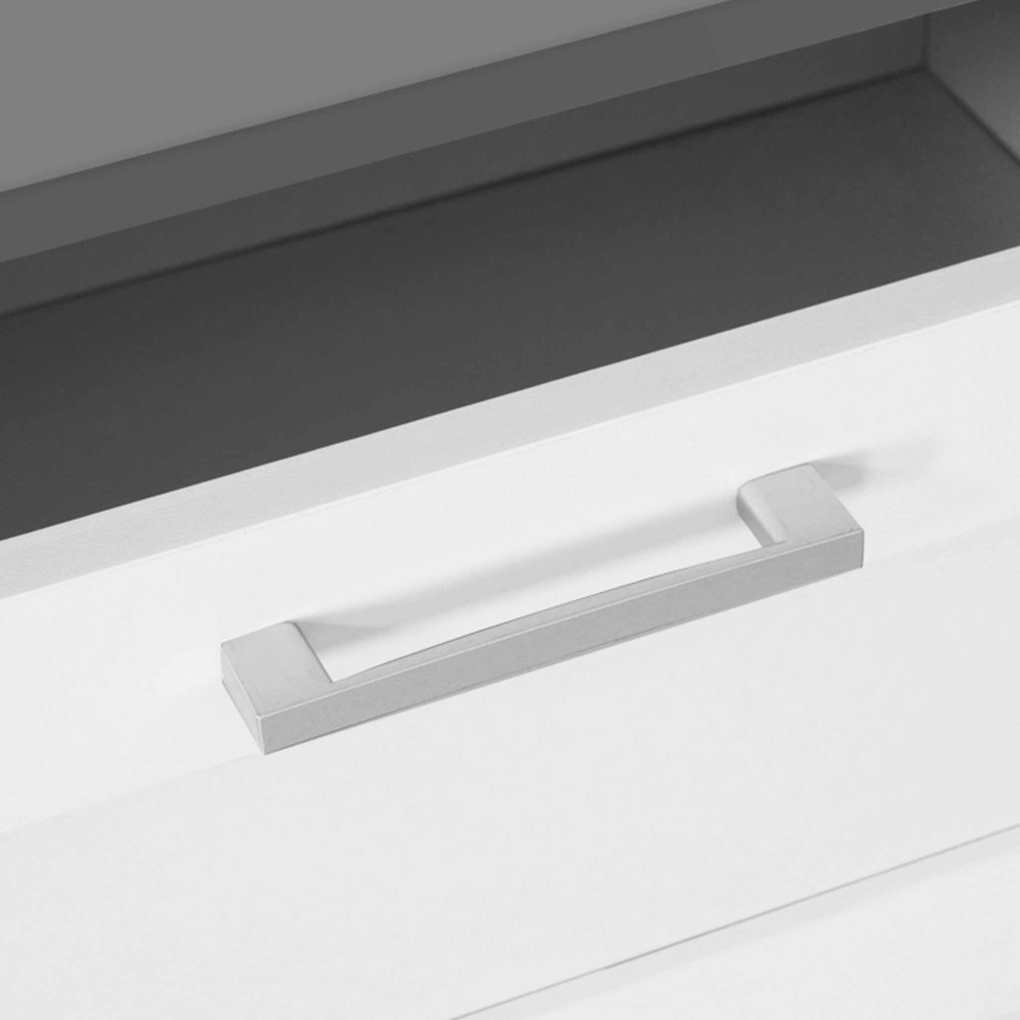 Voir la diapositive 6 : ID MARKET Buffet 100 cm vito 3 portes et 1 tiroir blanc et plateau gris