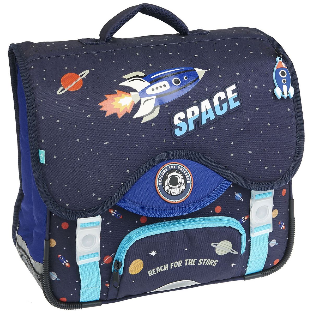 AUCHAN Cartable 36 cm bleu réfléchissant ESPACE