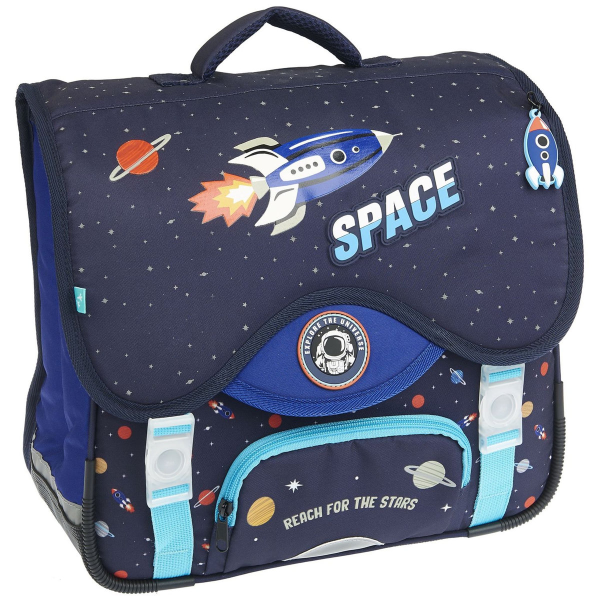AUCHAN Cartable 36 cm bleu réfléchissant ESPACE