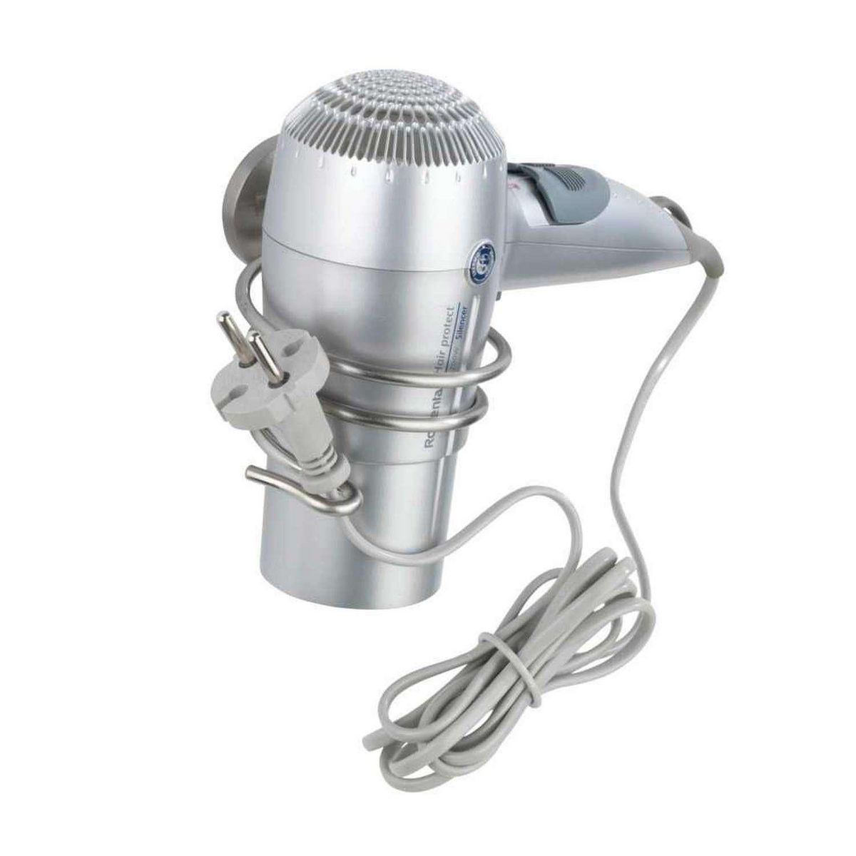 Wenko Porte sèche-cheveux en métal - Gris mat