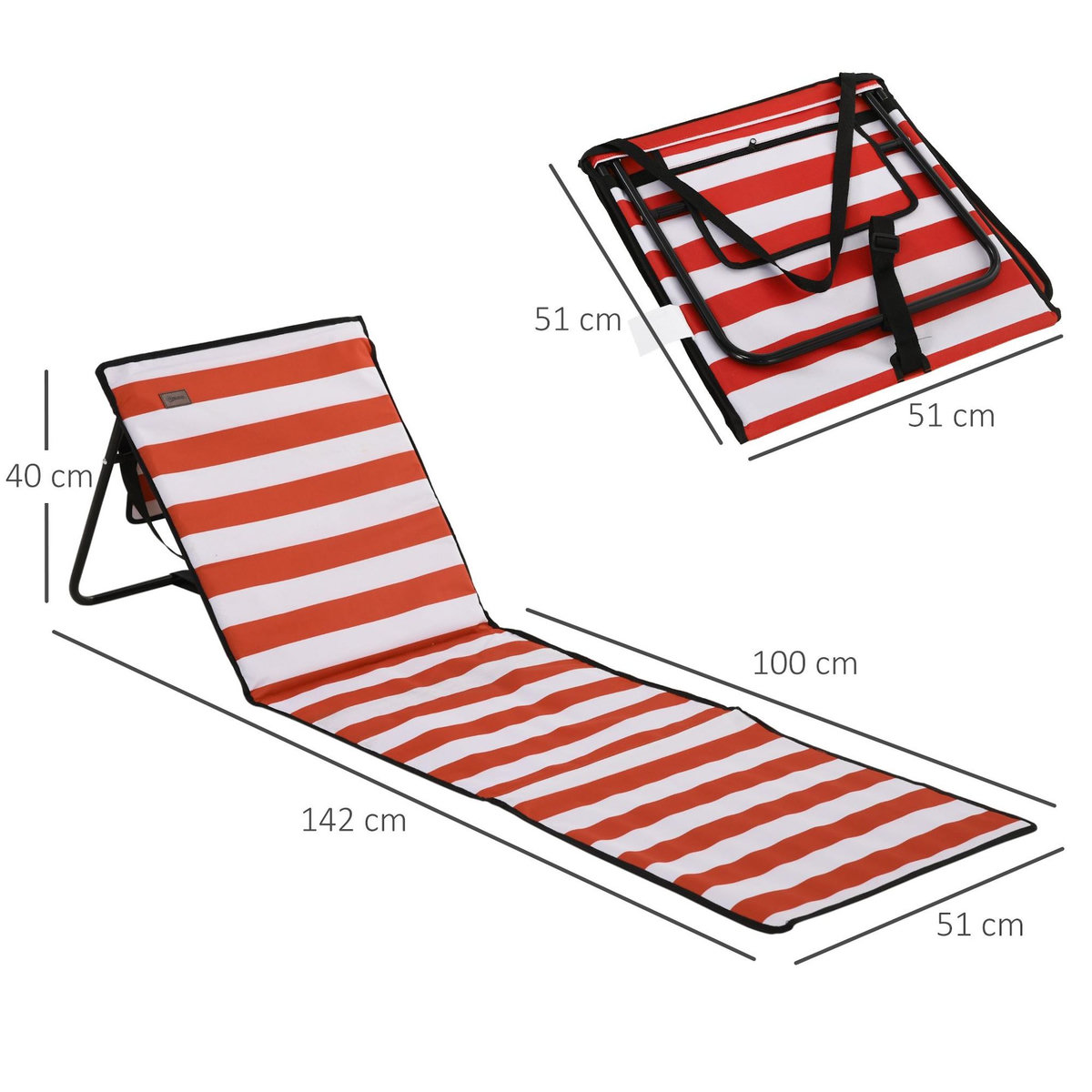 OUTSUNNY Lot de 2 tapis de plage rembourrés pliables - matelas de plage - dossier inclinable, rangement - métal polyester blanc rouge