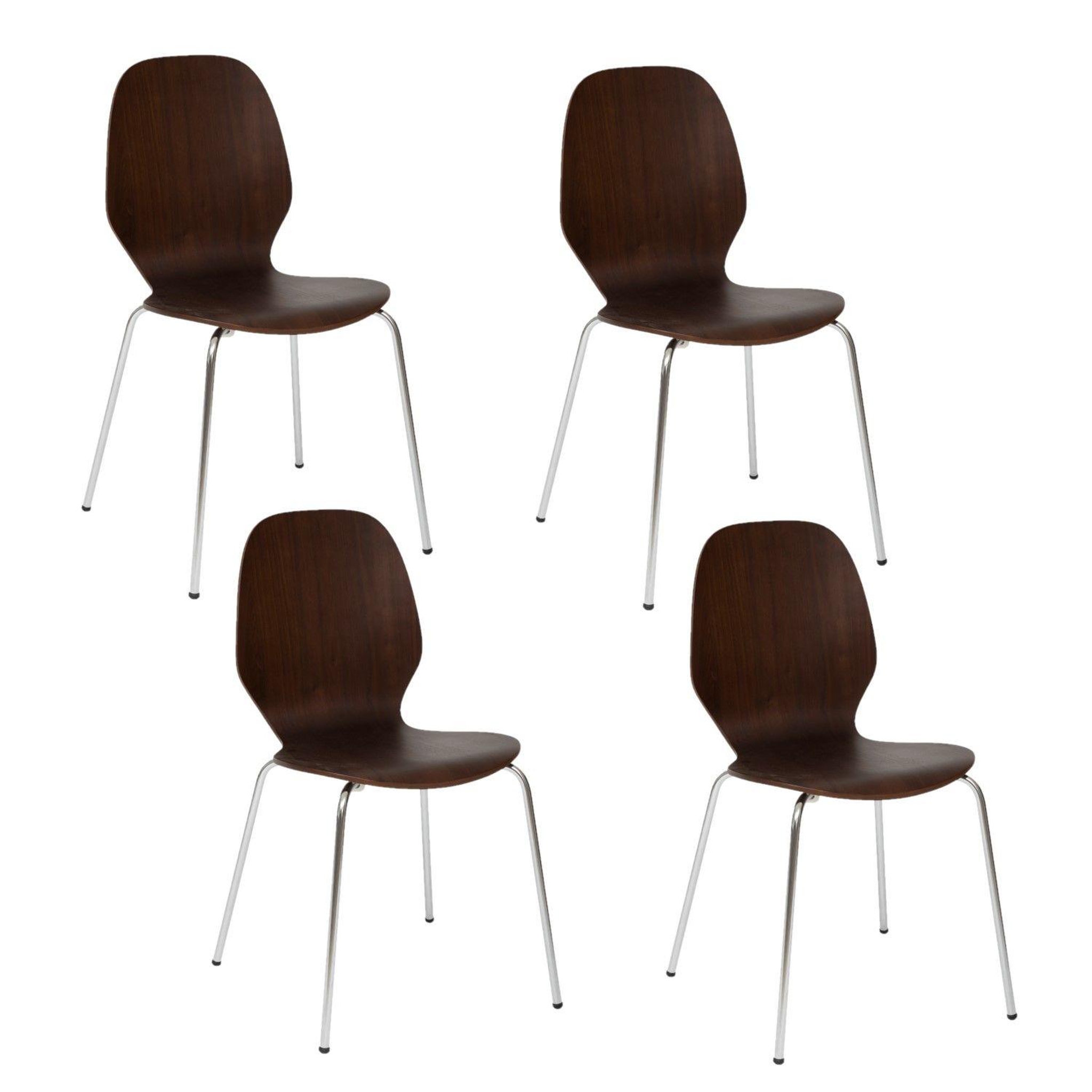 TOILINUX Lot de 4 chaises pieds métal assise en bois massif ouro - marron foncé