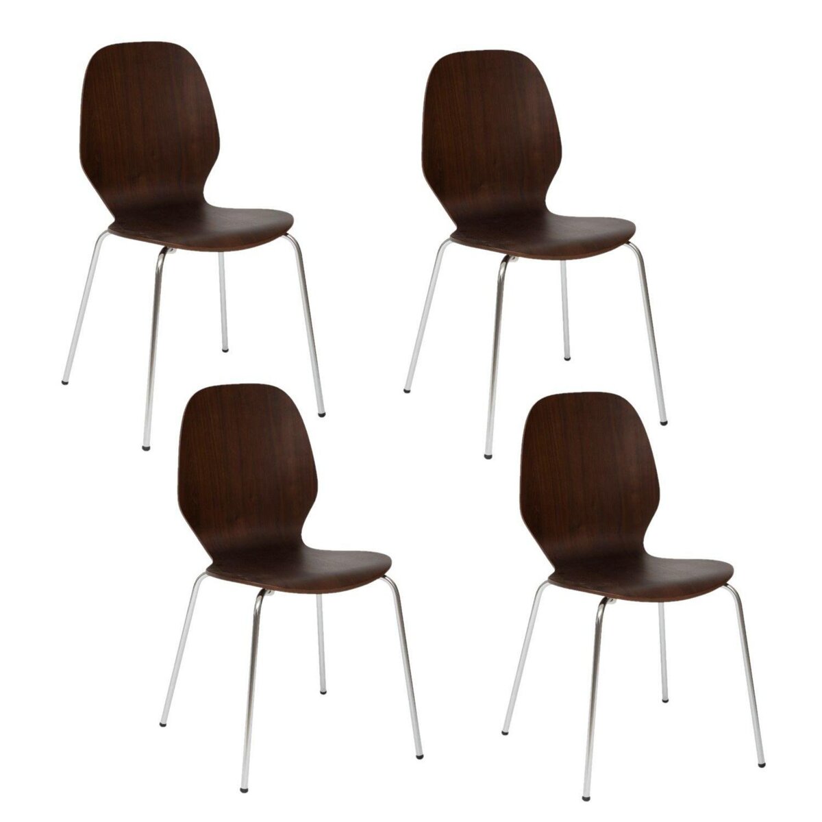 TOILINUX Lot de 4 chaises pieds métal assise en bois massif OURO - Marron foncé
