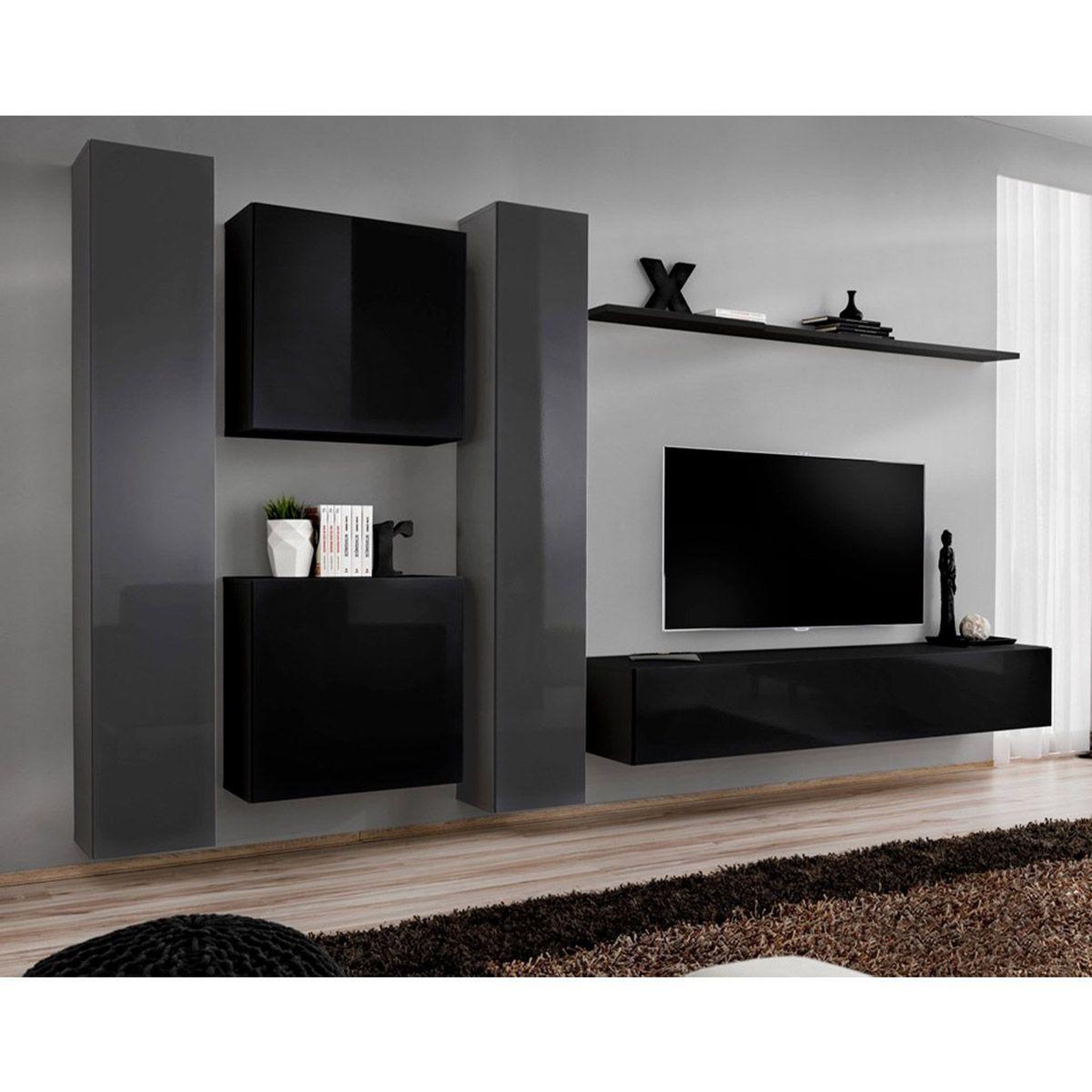 Voir la diapositive 1 : Paris Prix Meuble tv mural design  switch vi  330cm noir & gris