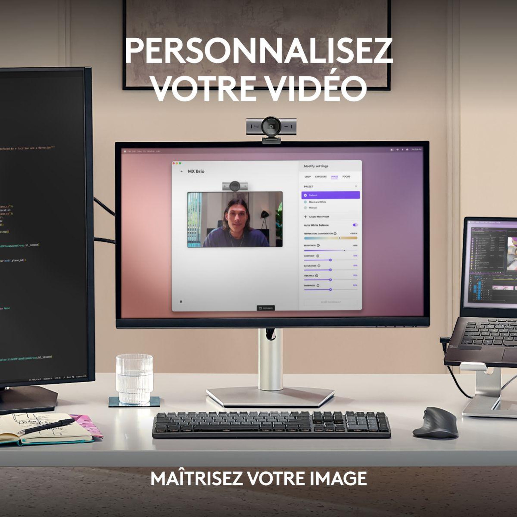Voir la diapositive 5 : Logitech Webcam mx brio streaming 4k gris pale