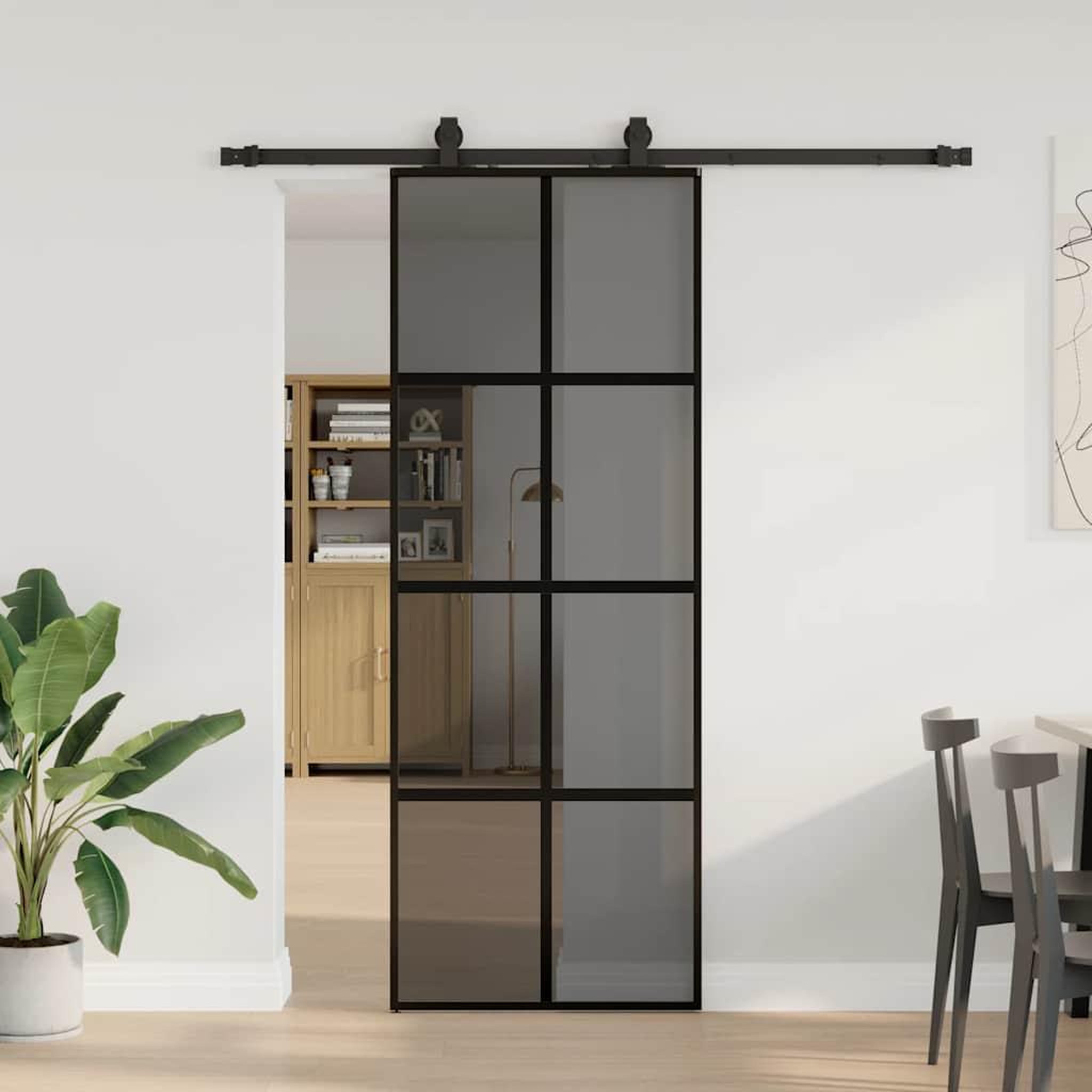 VIDAXL Porte coulissante kit quincaillerie noir 76x205 cm verre trempe