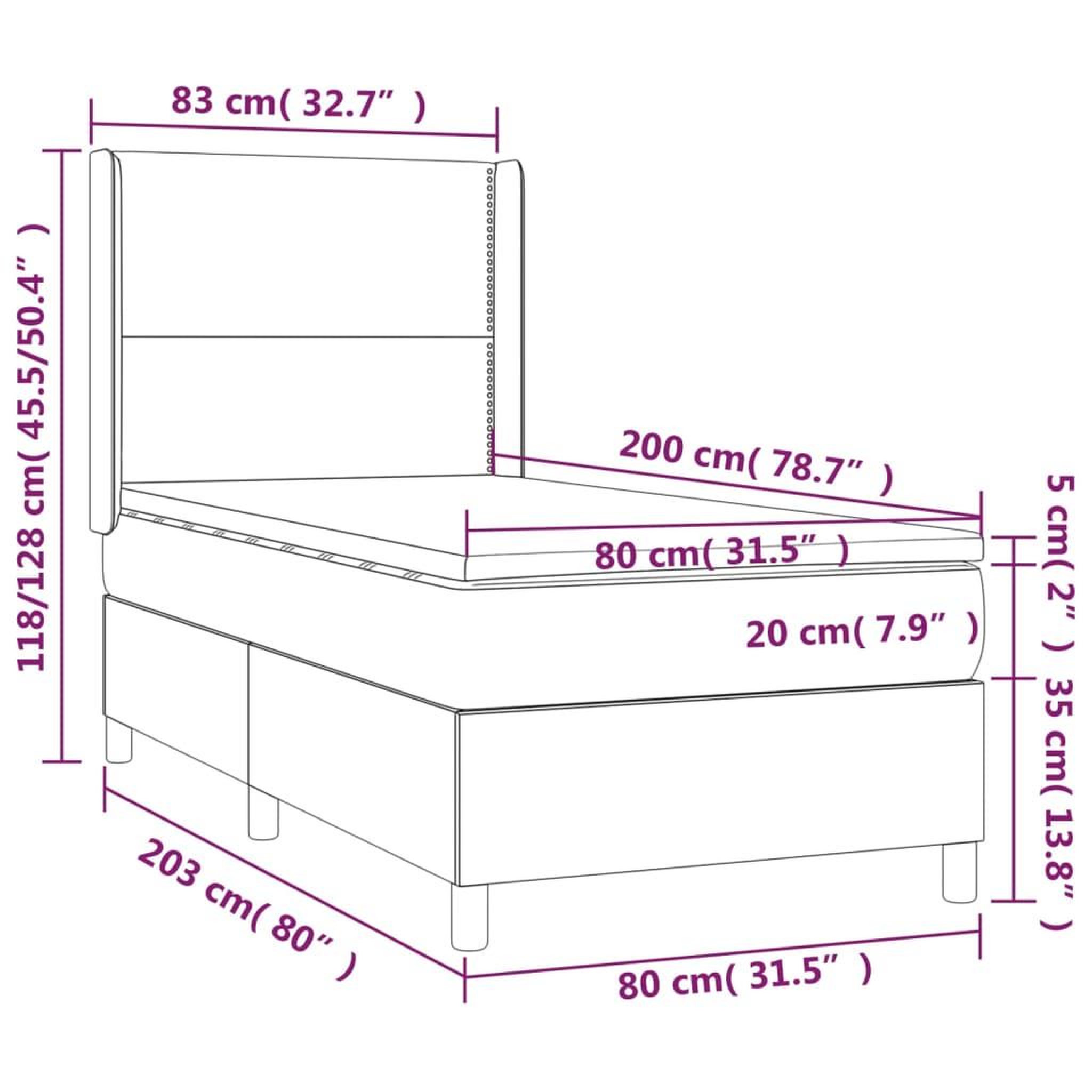 Voir la diapositive 6 : VIDAXL Sommier a lattes de lit matelas LED Gris fonce 80x200cm Tissu