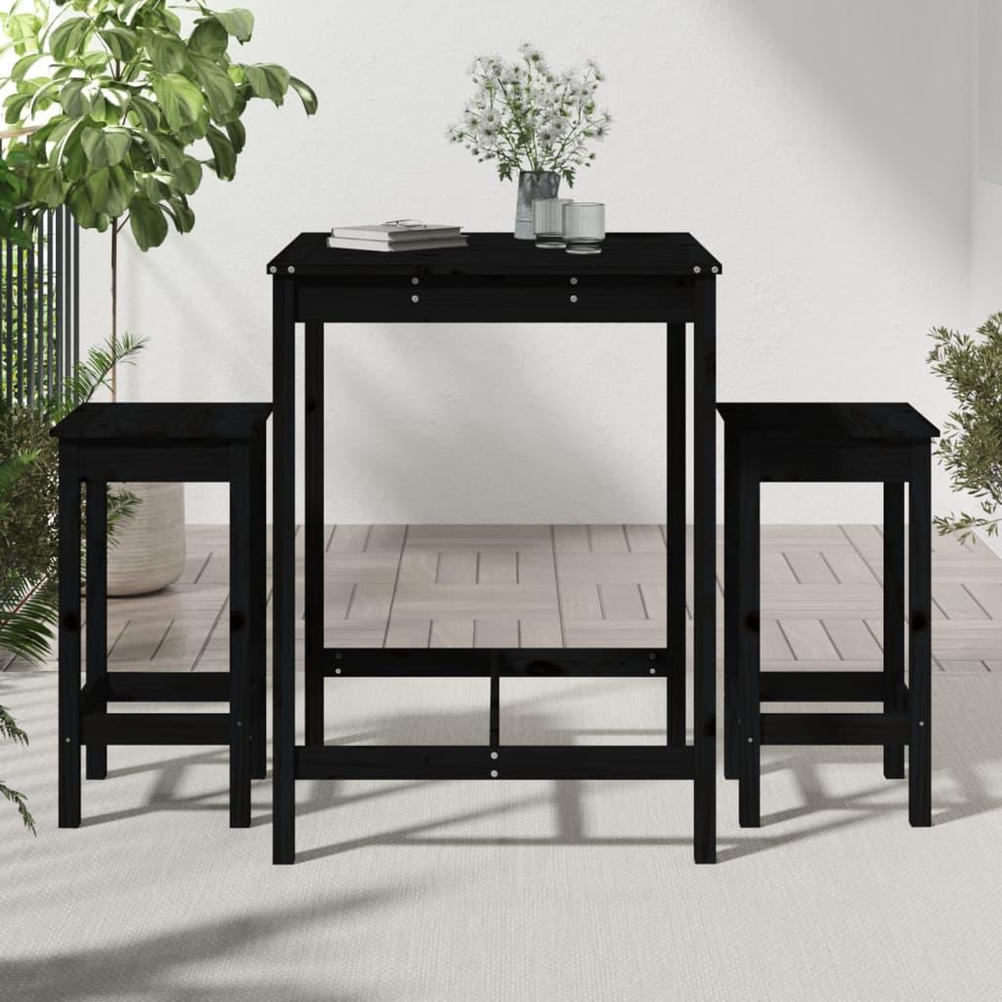 Voir la diapositive 3 : VIDAXL Ensemble de bar de jardin 3 pcs noir bois de pin massif