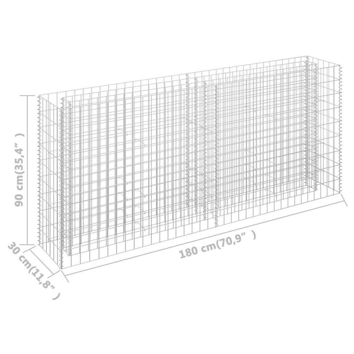 VIDAXL Lit sureleve a gabion Acier galvanise 180x30x90 cm