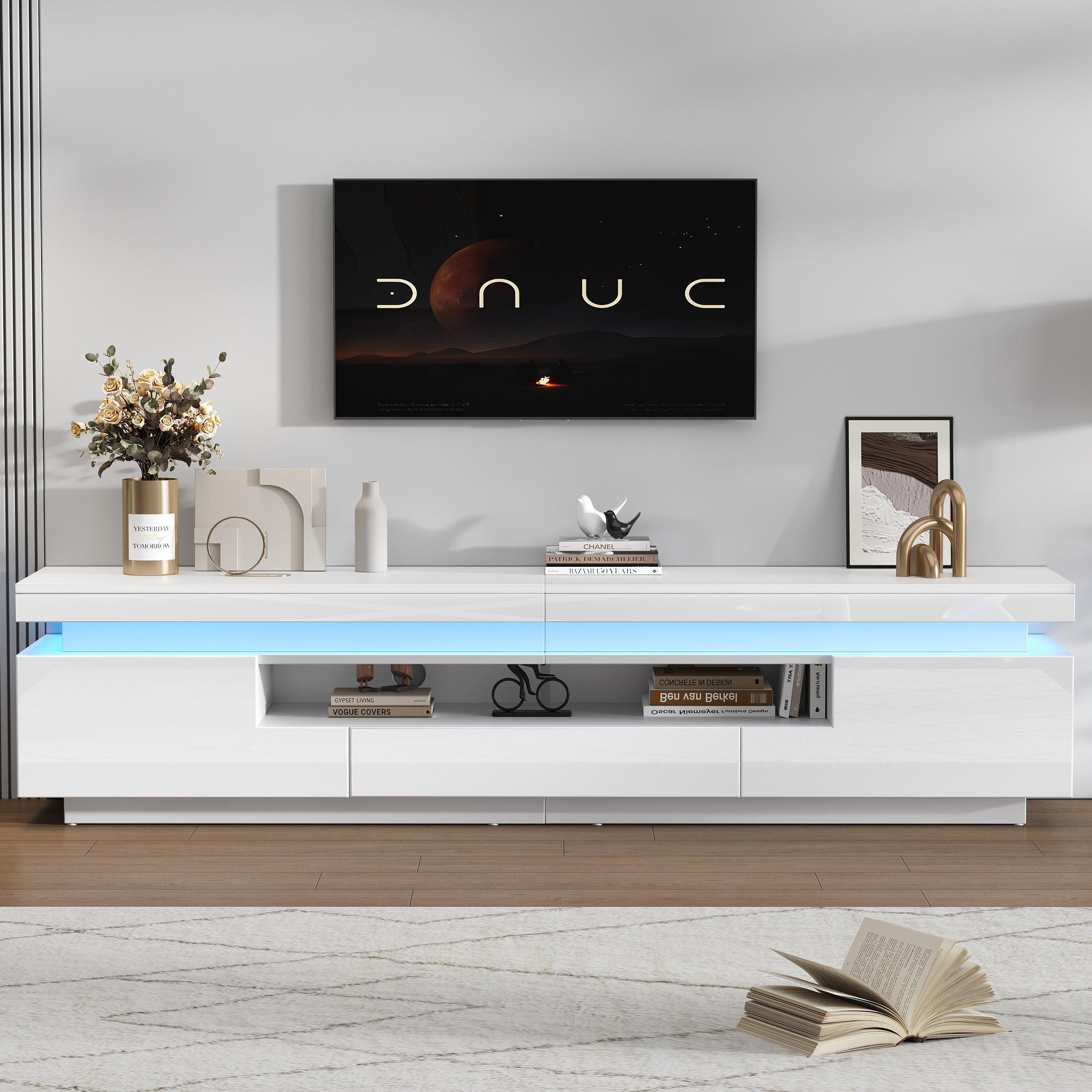 Voir la diapositive 2 : MERAX Meuble tv blanc 175 cm led panneau de particules