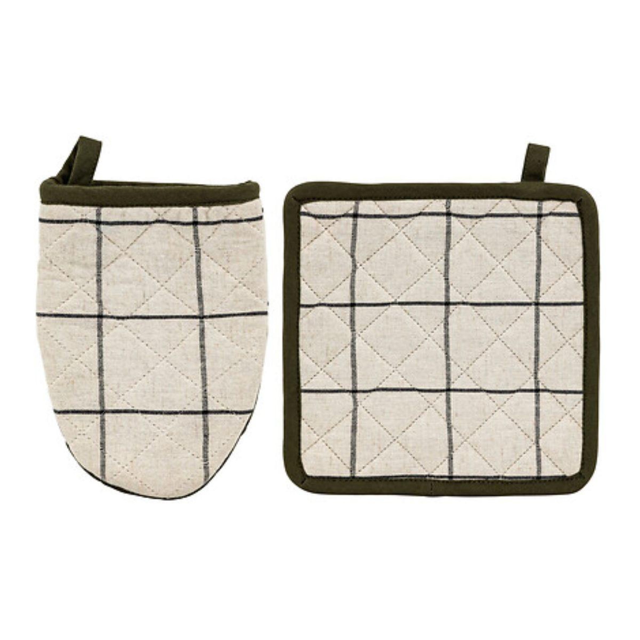 ATMOSPHERA Gant & manique à carreaux  family corner  20cm beige & kaki