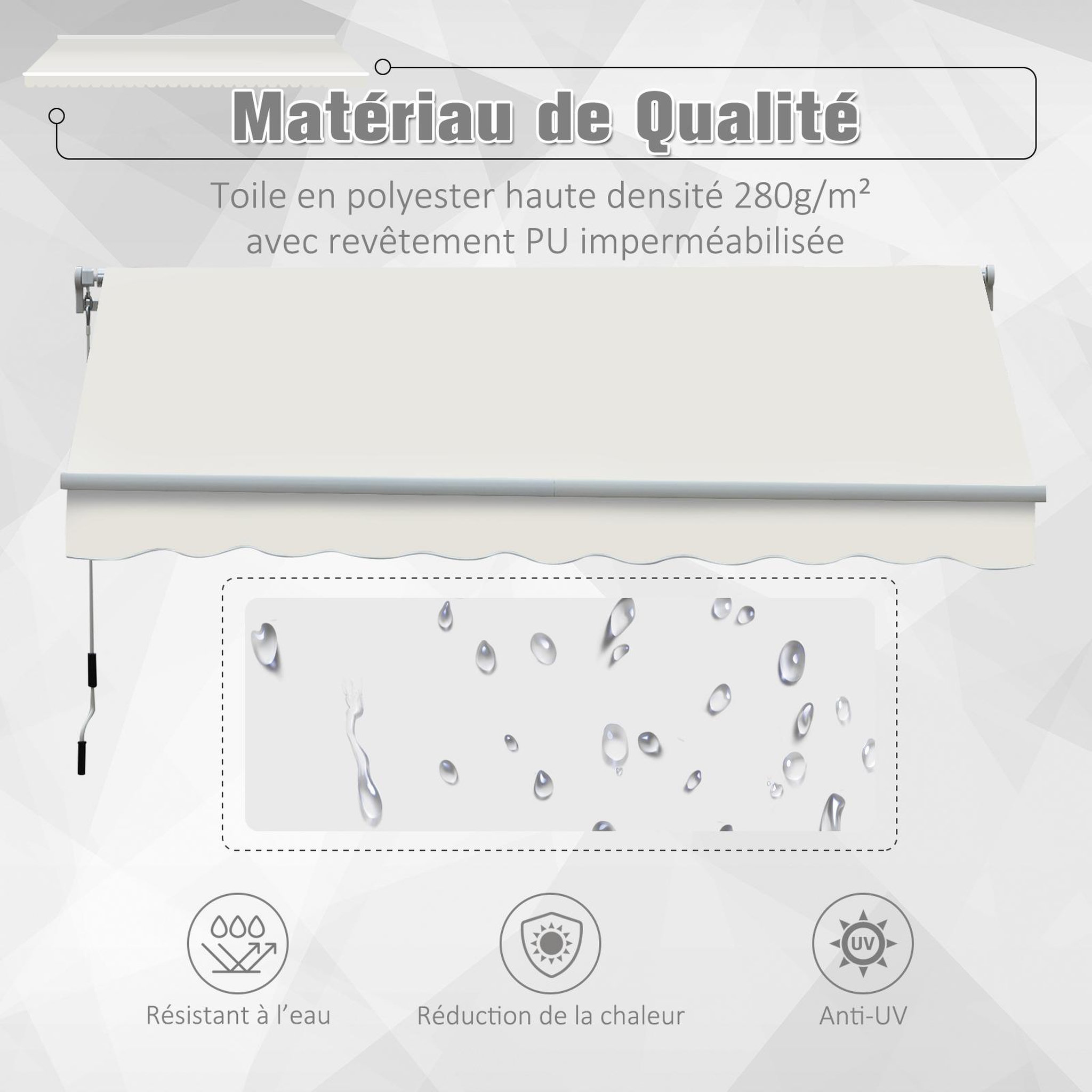 Voir la diapositive 4 : OUTSUNNY Store banne manuel rétractable aluminium polyester imperméabilisé 3L x 2,5l m crème