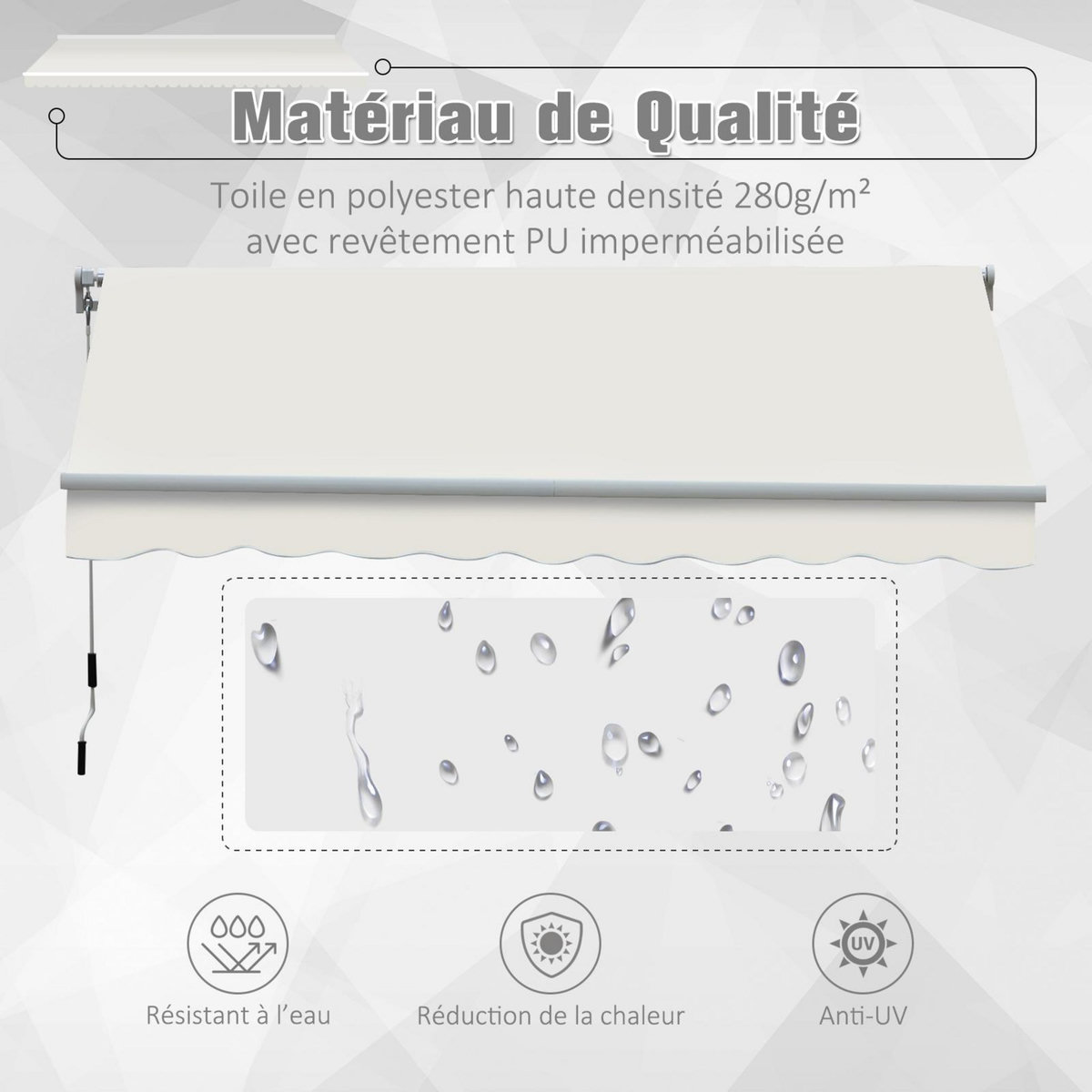 OUTSUNNY Store banne manuel rétractable aluminium polyester imperméabilisé 3L x 2,5l m crème