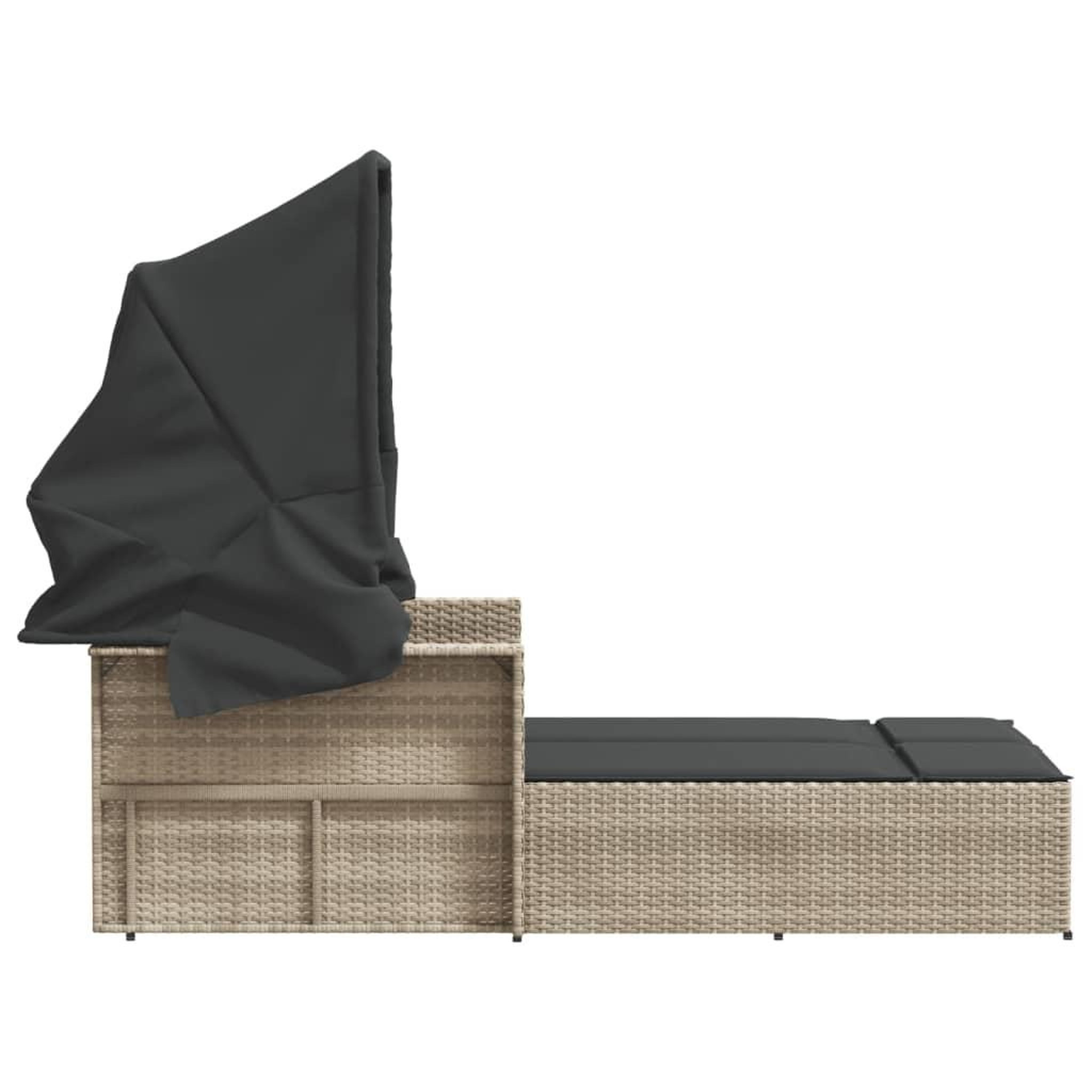 Voir la diapositive 5 : VIDAXL Chaise longue double avec auvent et coussins gris clair rotin
