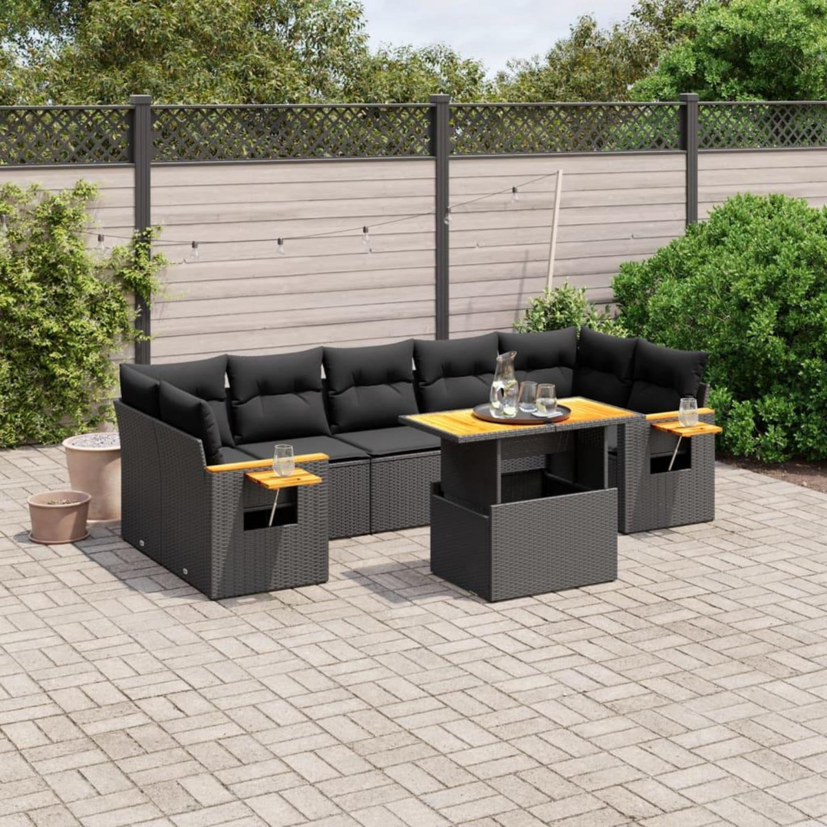 VIDAXL Salon de jardin 8 pcs avec coussins noir resine tressee