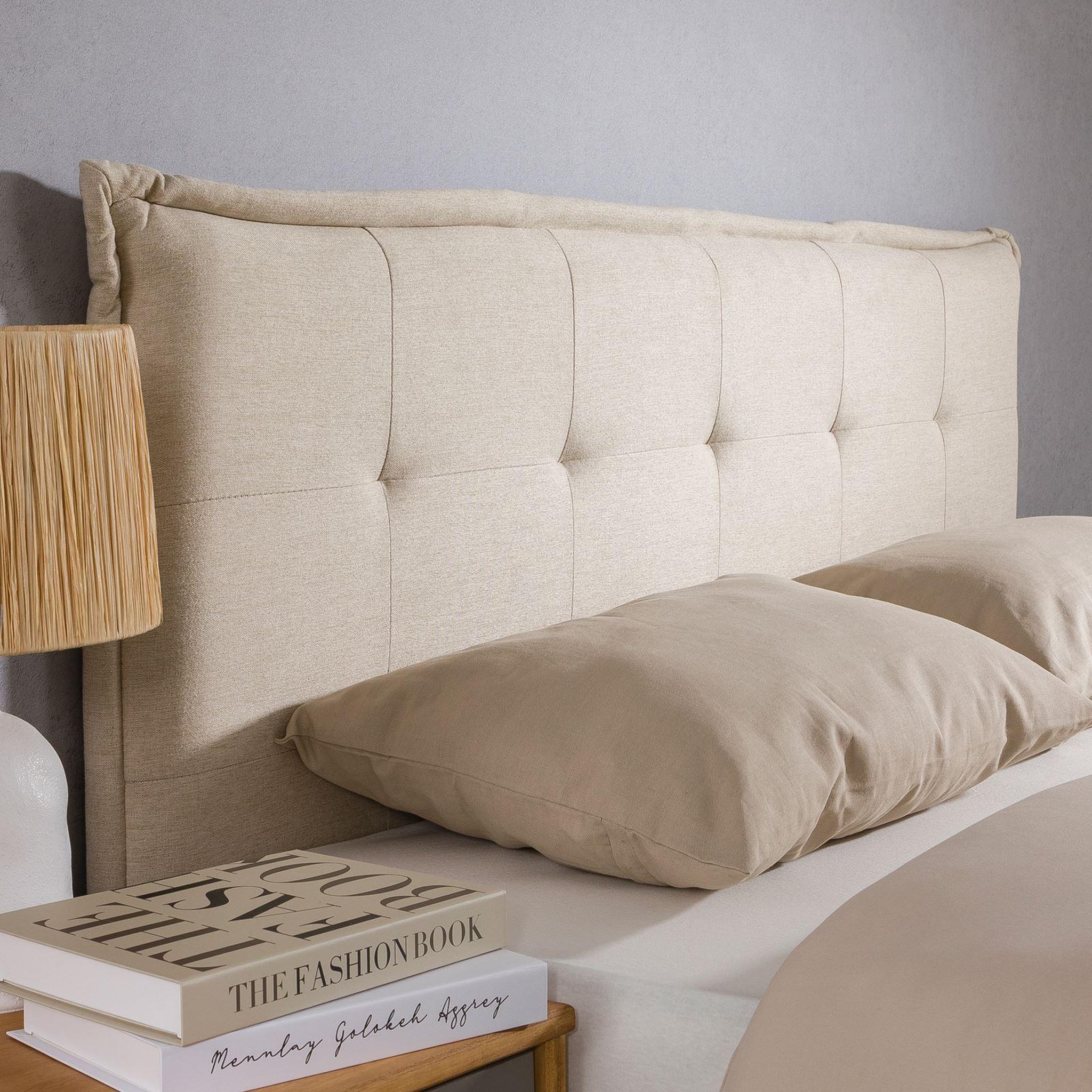 Voir la diapositive 6 : IDIMEX Tête de lit ZELOX 160 capitonnée sur pieds, en tissu