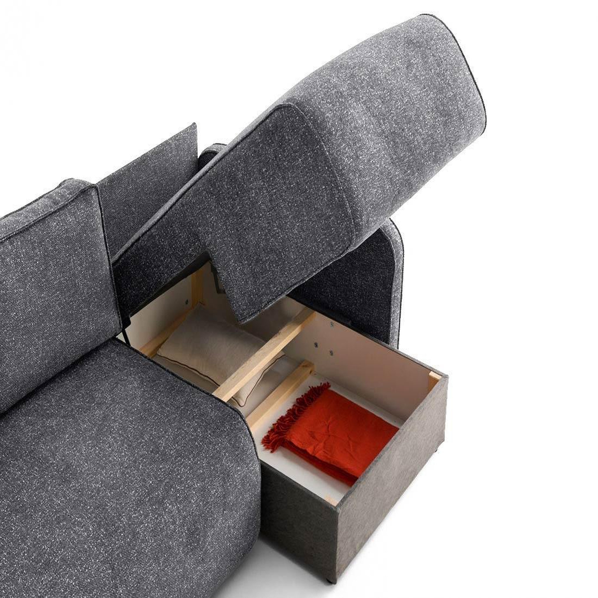 Voir la diapositive 2 : LISA DESIGN Apolline - canapé d'angle réversible 4 places convertible avec coffres en tissu moucheté
