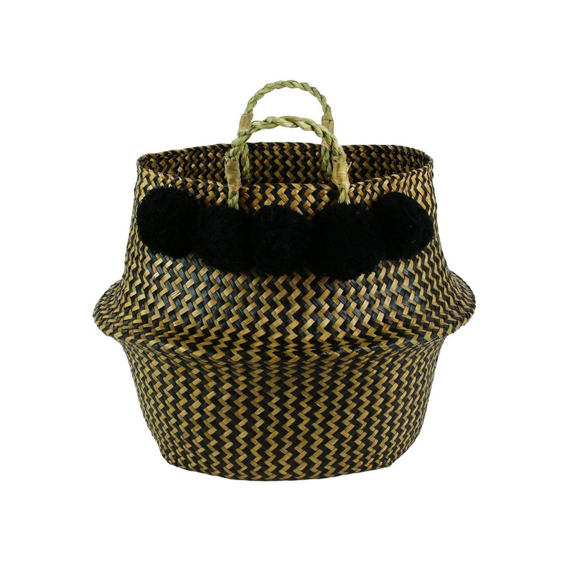 The Home Deco Factory Panier tressé Pompons - 44 x H. 43 cm - Noir