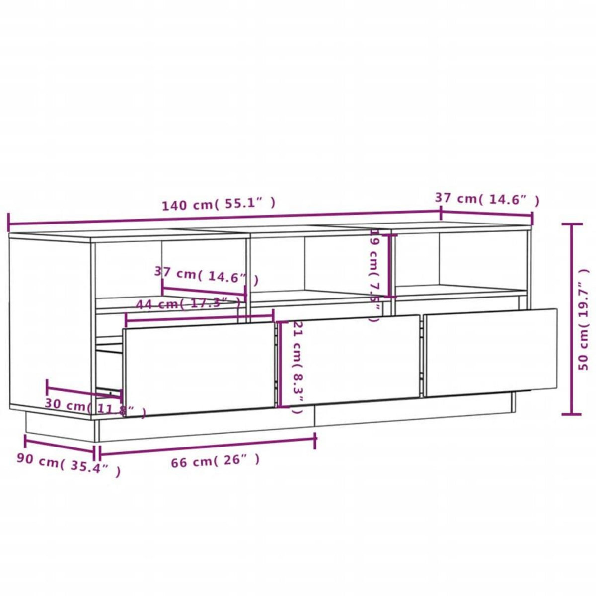 VIDAXL Meuble TV 140x37x50 cm Bois de pin massif