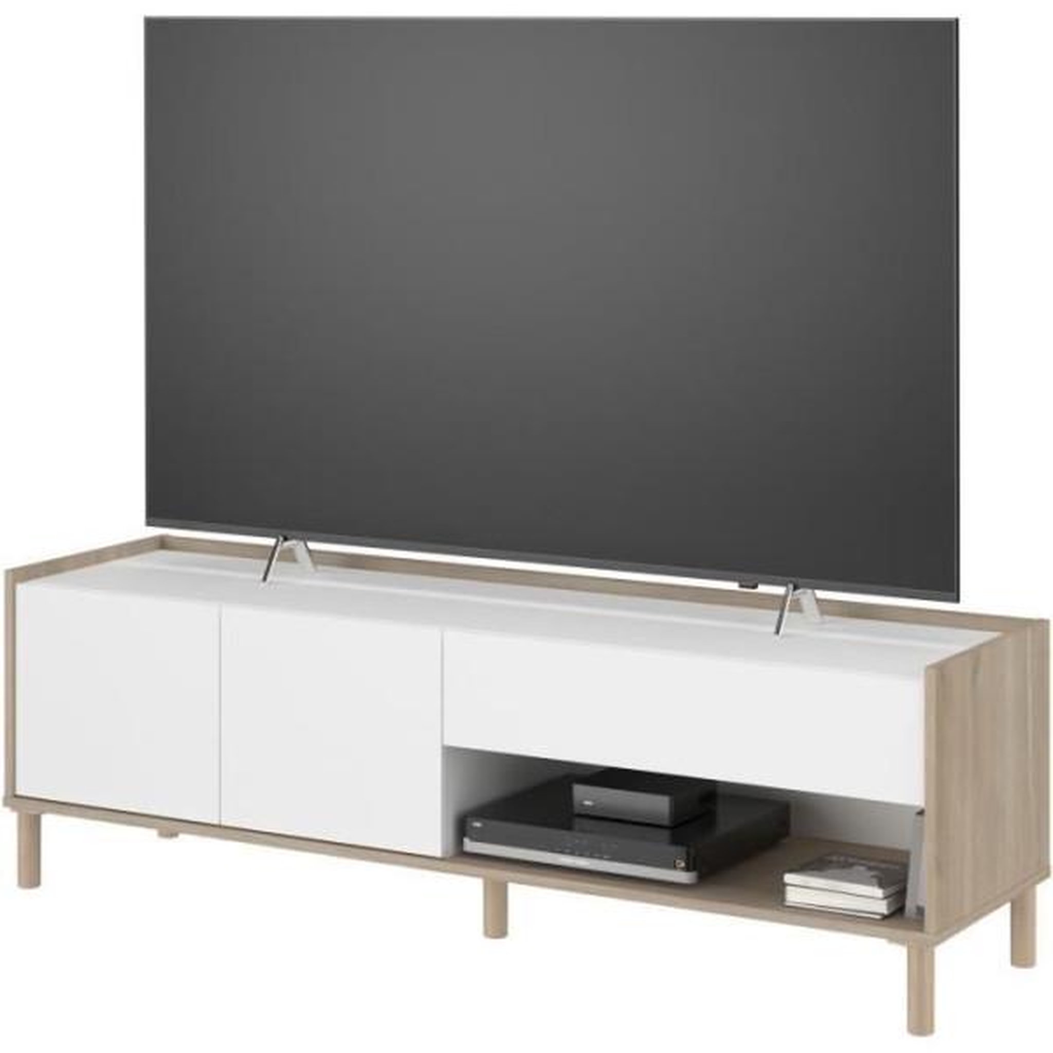 Voir la diapositive 4 : PARISOT Meuble tv morphos l 150 x p 40 x h 47,3 cm - décor blanc / chene - parisot