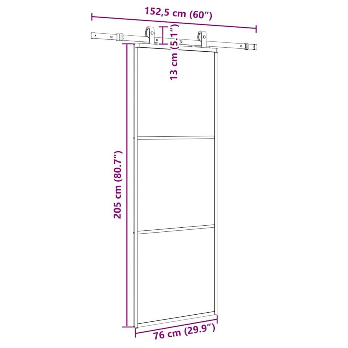 VIDAXL Porte coulissante kit de quincaillerie noir 76x205 cm verre ESG