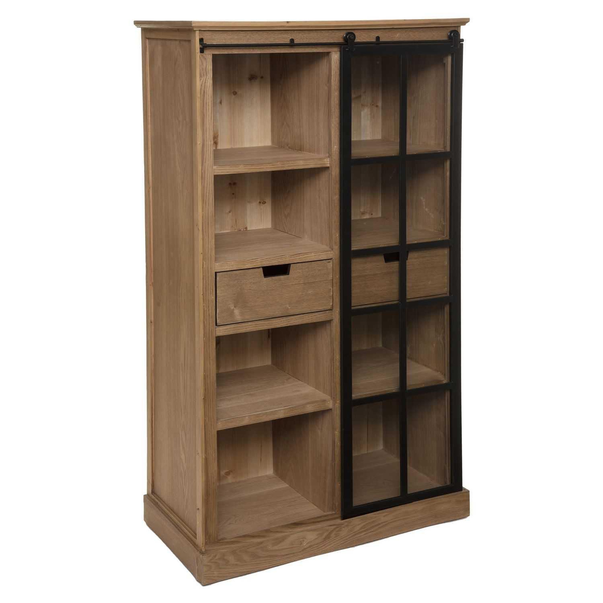 ATMOSPHERA Bibliothèque lazare avec porte vitrée coulissante - marron