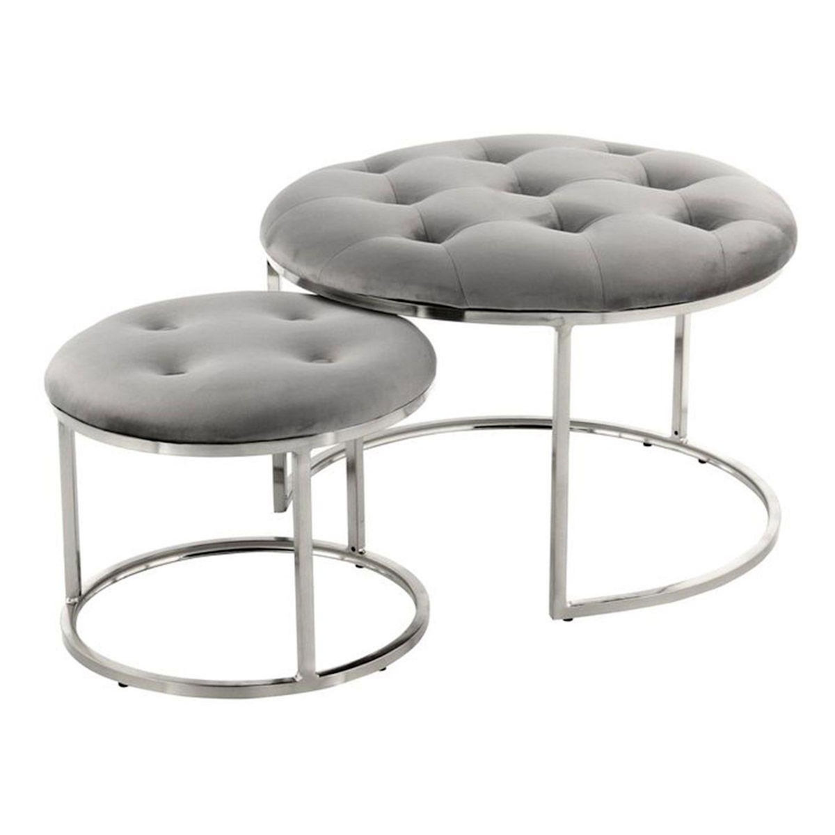 Paris Prix Lot de 2 Tabourets  Becky  60cm Gris & Argent