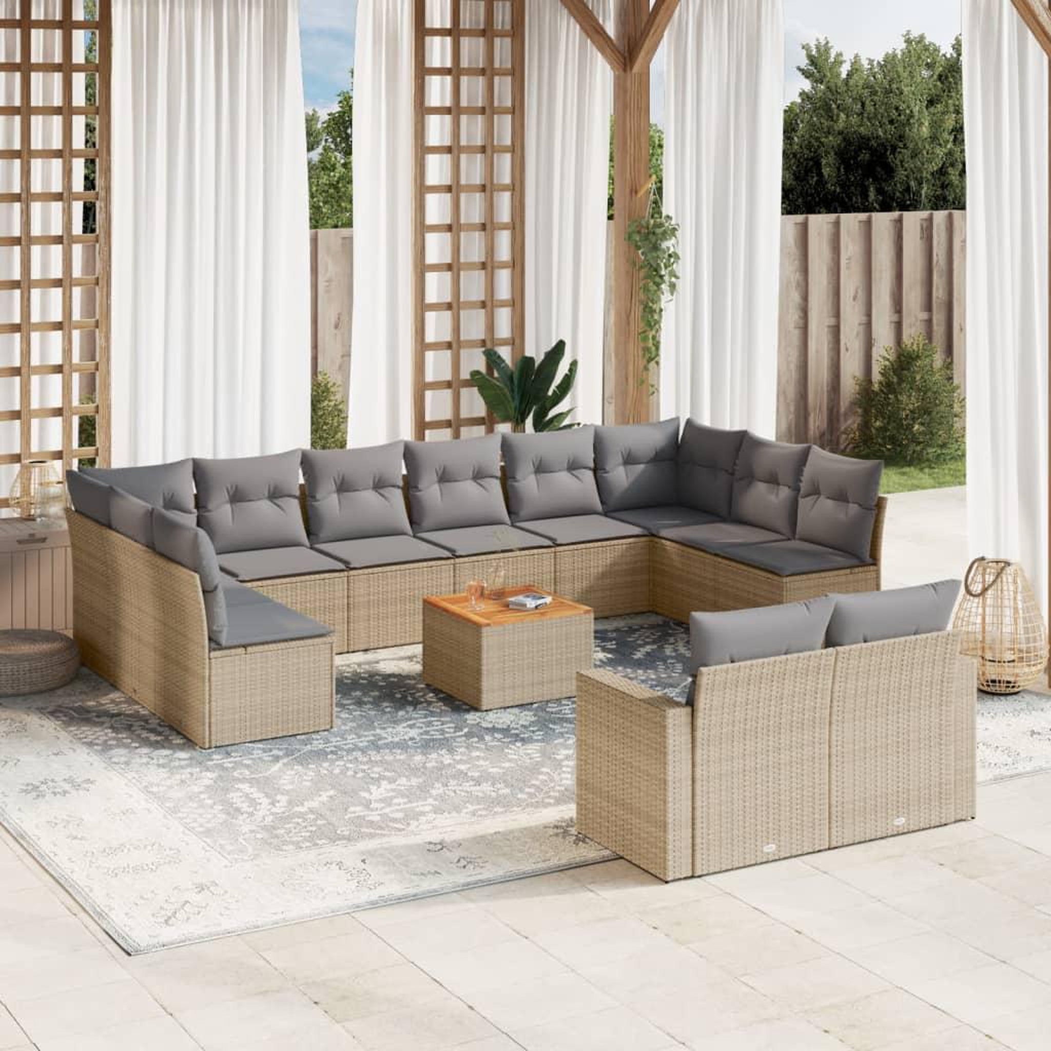 VIDAXL Salon de jardin avec coussins 13 pcs beige resine tressee