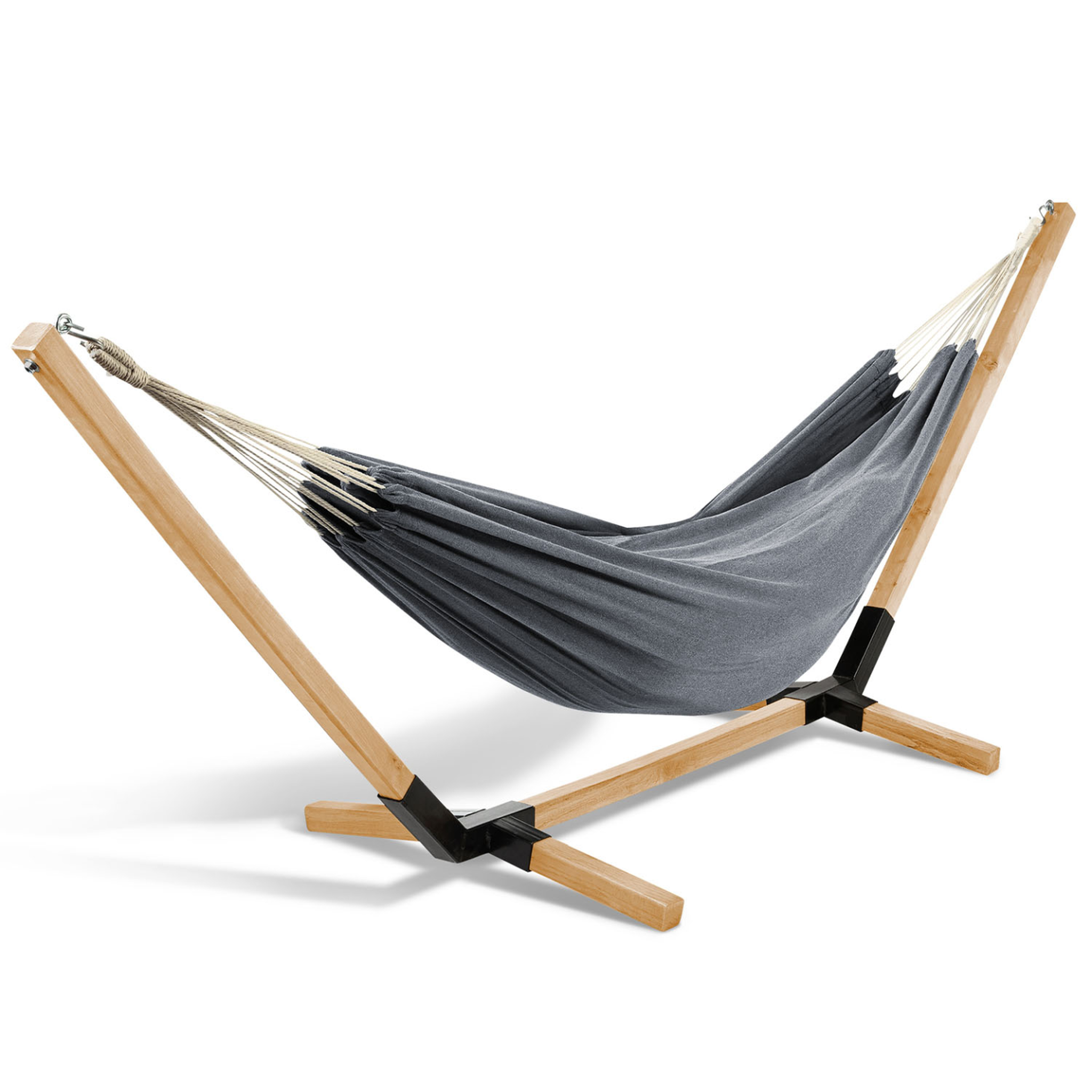 ID MARKET Hamac avec support bois et toile gris anthracite tahiti