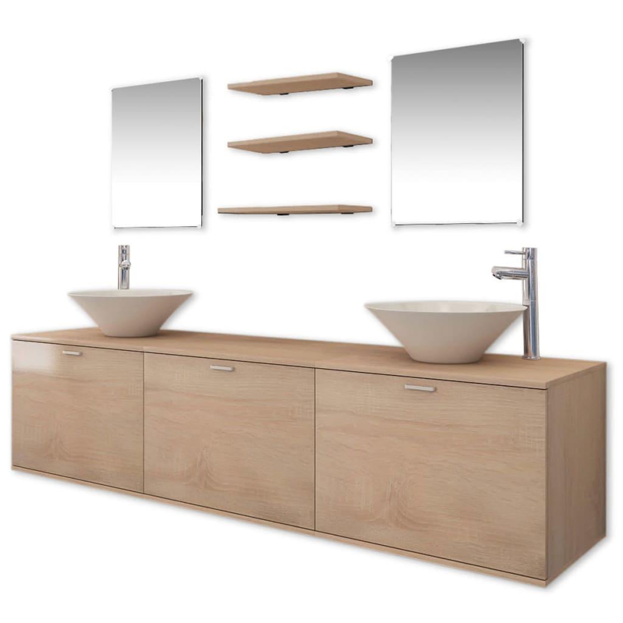 Voir la diapositive 2 : VIDAXL Dix pieces pour salle de bains avec lavabo et robinet beige