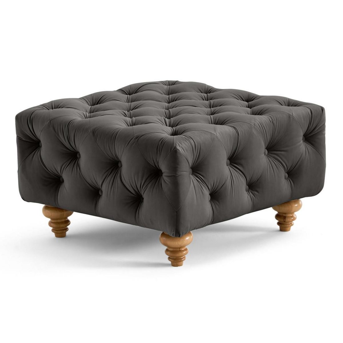 LISA DESIGN Walter - pouf chesterfield en velours - pieds bois