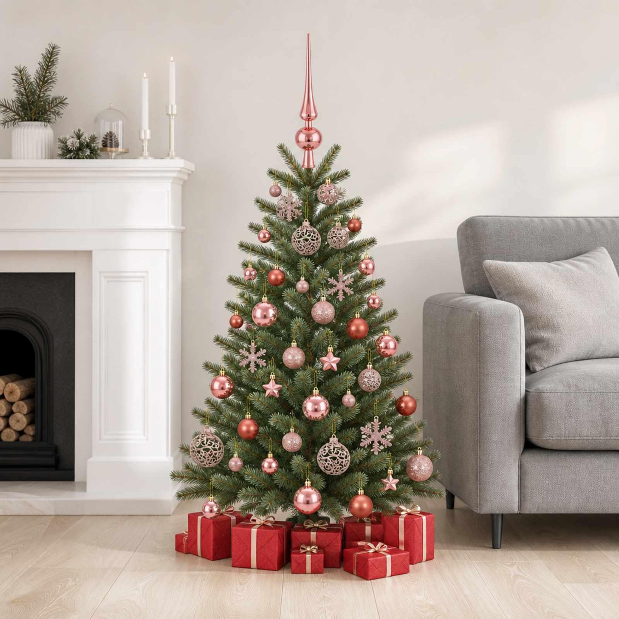 Voir la diapositive 2 : VIDAXL Ensemble de boules de Noël 111 pc Rose et rose clair Diam. 6 cm