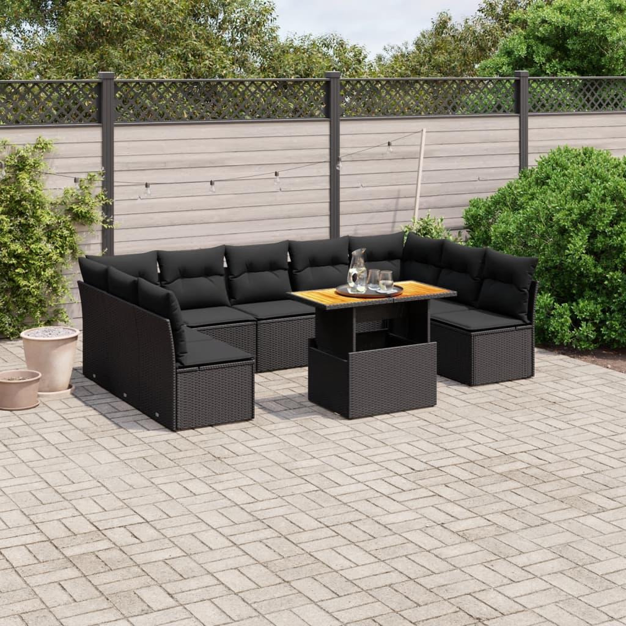 VIDAXL Salon de jardin 10 pcs avec coussins noir resine tressee