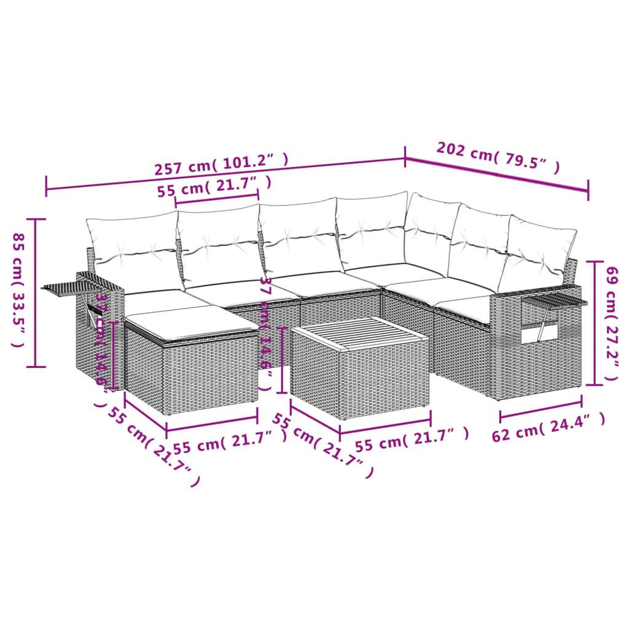 Voir la diapositive 4 : VIDAXL Salon de jardin avec coussins 8pcs melange beige resine tressee