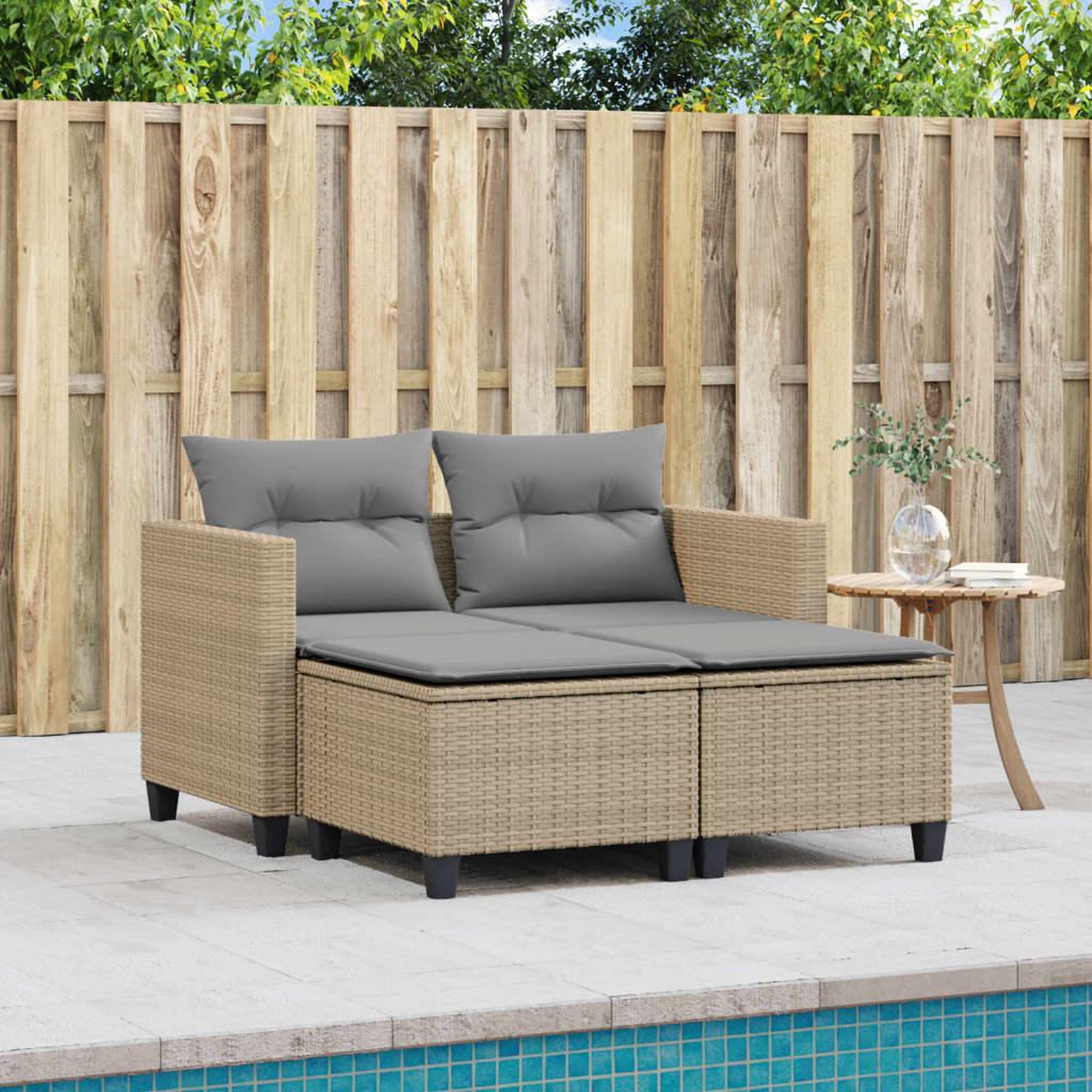 Voir la diapositive 3 : VIDAXL Canape de jardin 2 places avec tabourets beige resine tressee