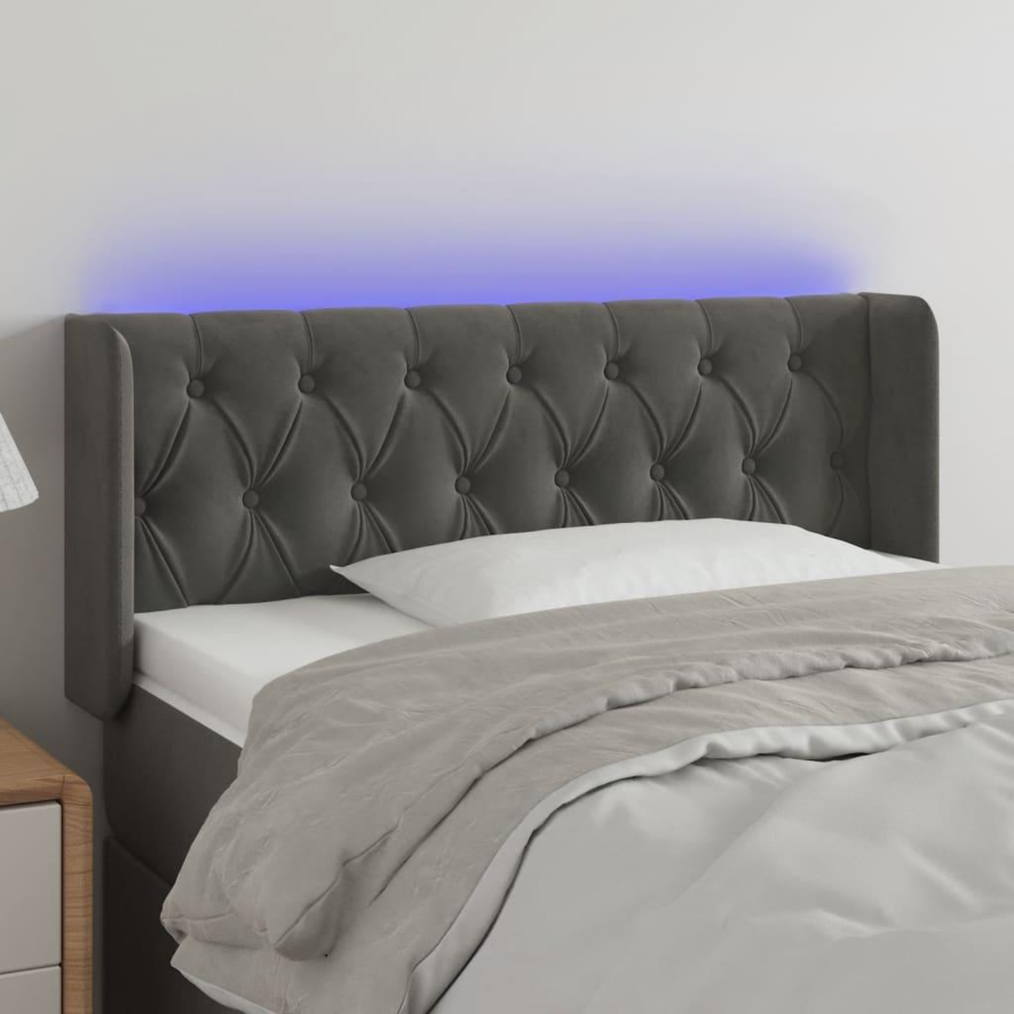 Voir la diapositive 1 : VIDAXL Tete de lit a LED Gris fonce 93x16x78/88 cm Velours