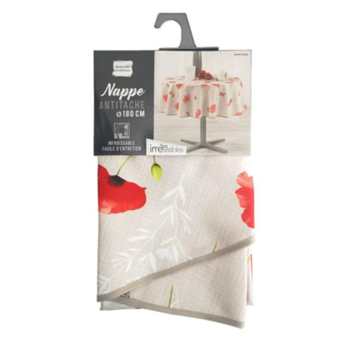 Paris Prix Nappe Antitache Ronde  Sweet Poppy  180cm Rouge